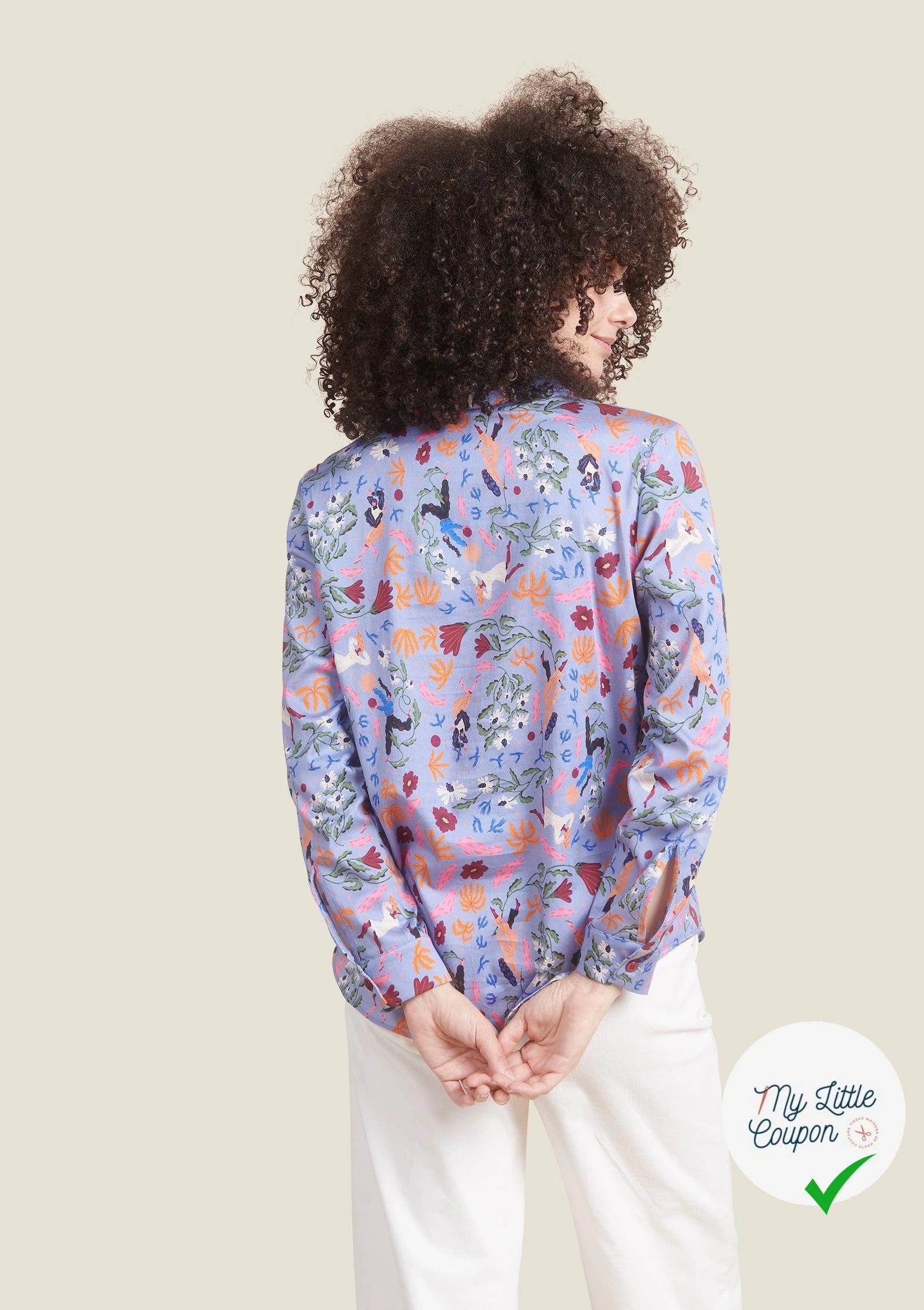 POPELINE DE COTON STRETCH IMPRIMÉ FLEURS ET OISEAUX FOND BLEU CIEL - My Little Coupon