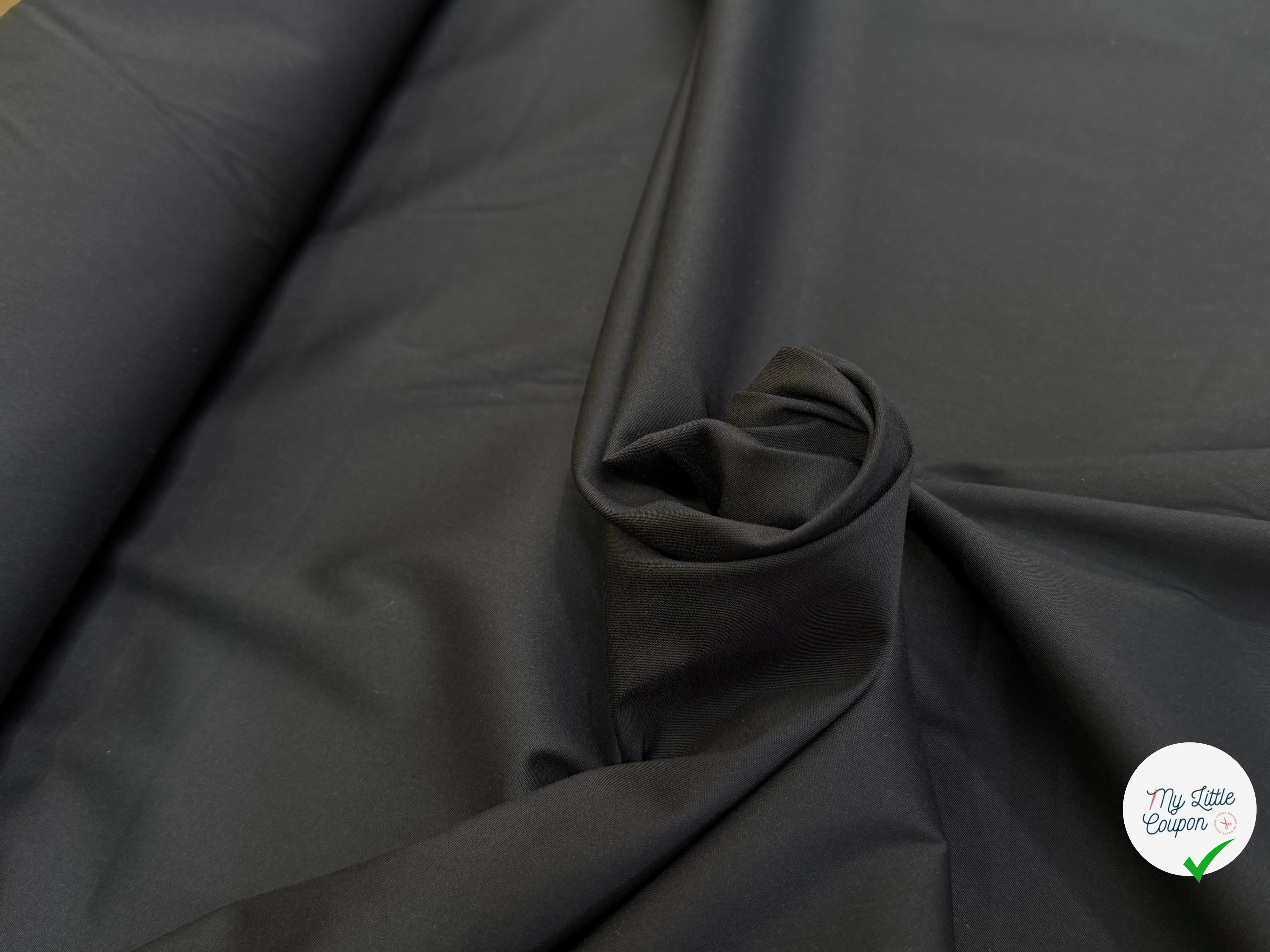 POPELINE DE COTON STRETCH QUALITÉ COUTURE NOIR PETITE LAIZE - My Little Coupon