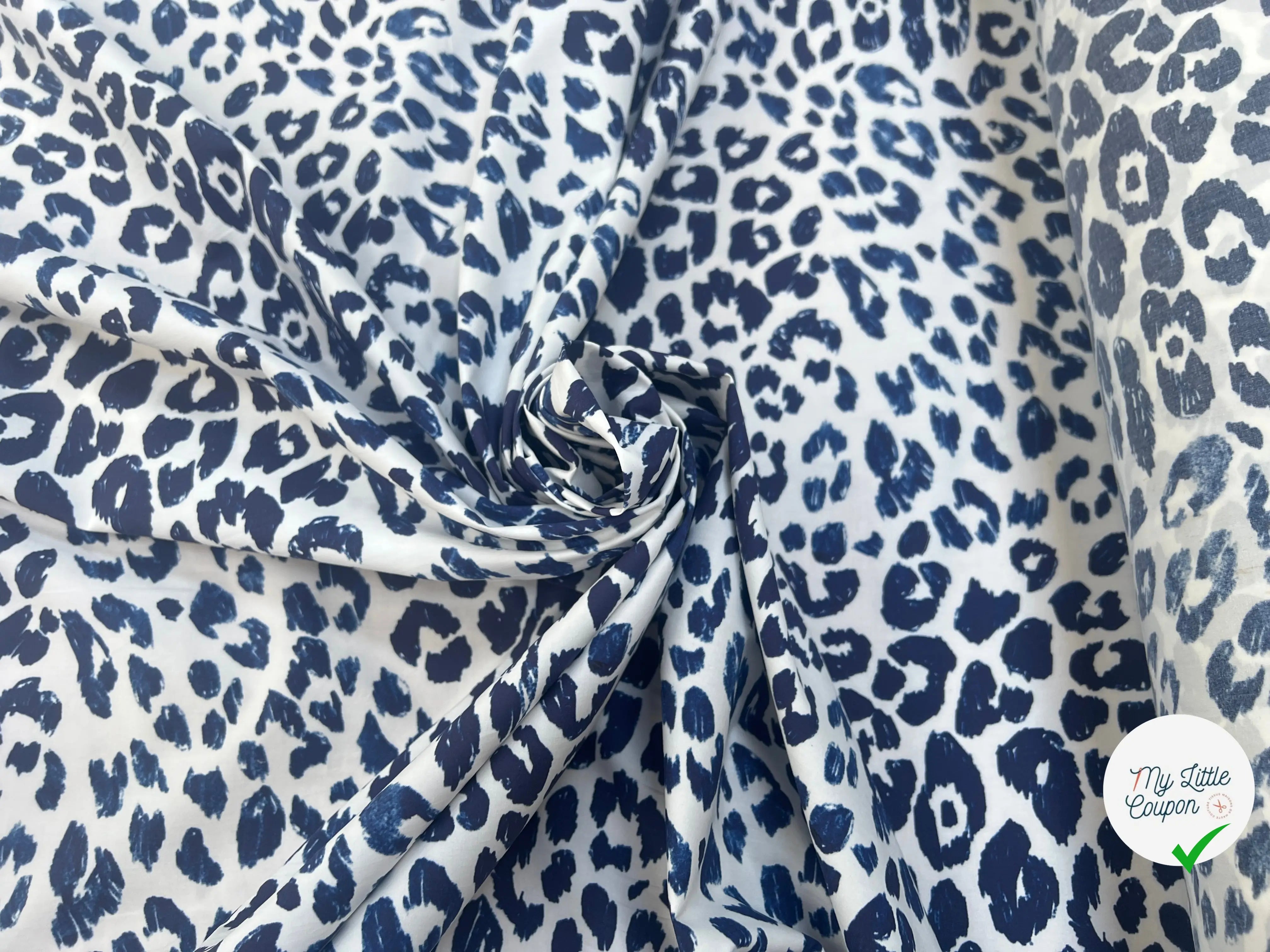 POPELINE DE COTON TACHES FELIN BLEU - My Little Coupon