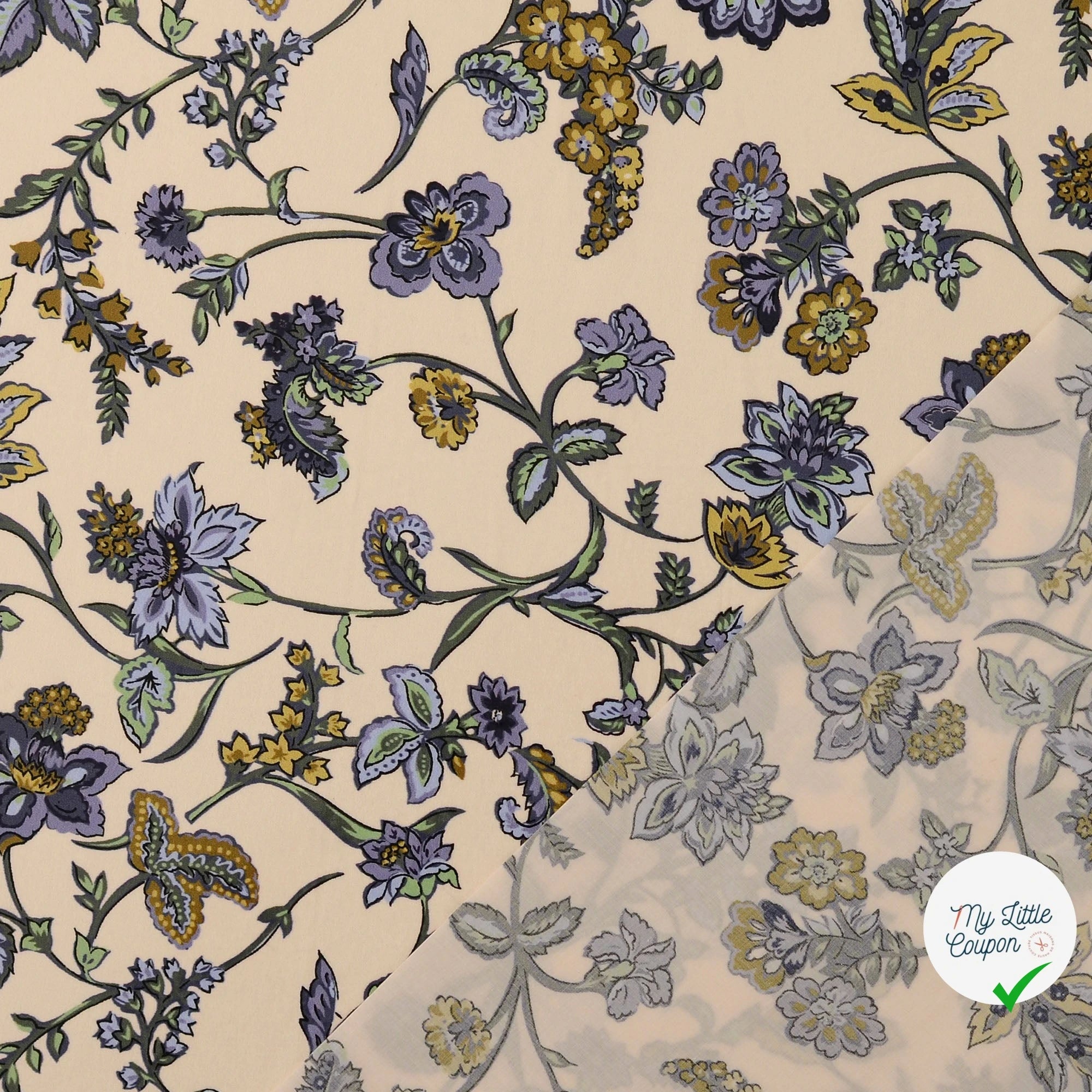 POPELINE DE COTON TISSU IMPRIMÉ NUMÉRIQUE PAISLEY BLEU CLAIR - My Little Coupon