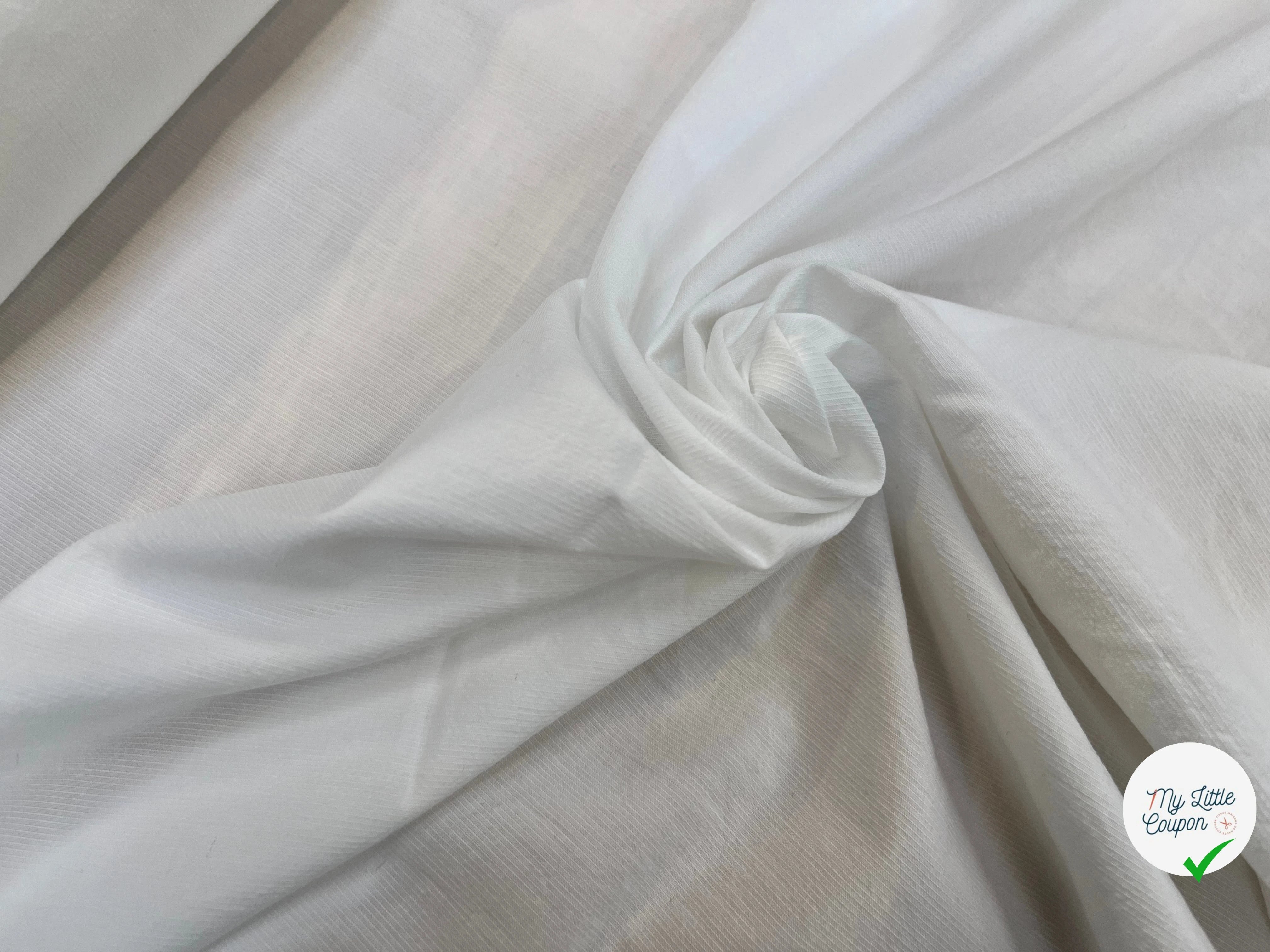 POPELINE DE COTON UNI BLANC FINE RAYURES - My Little Coupon