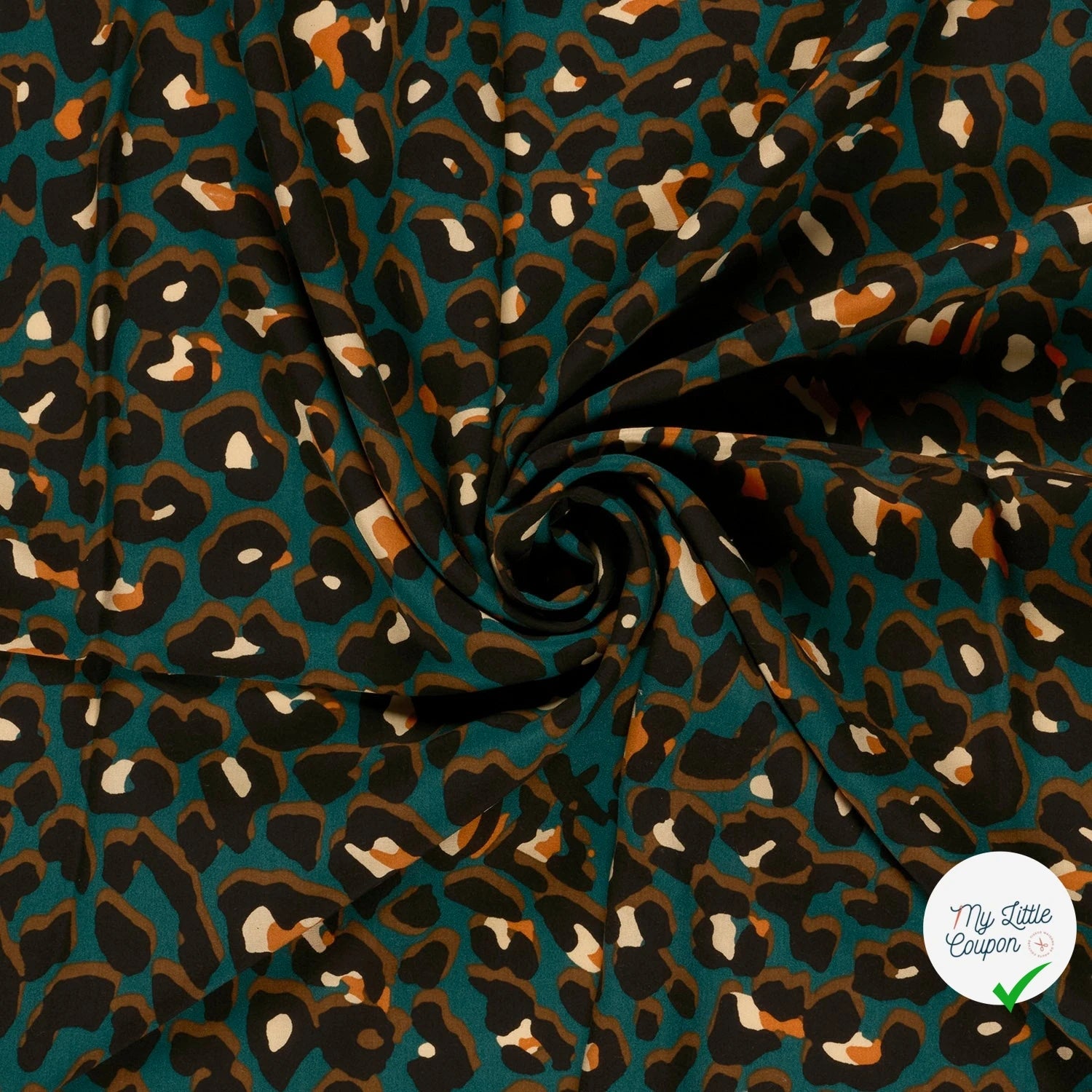 POPELINE DE VISCOSE FLEURS BLEU CANARD - My Little Coupon