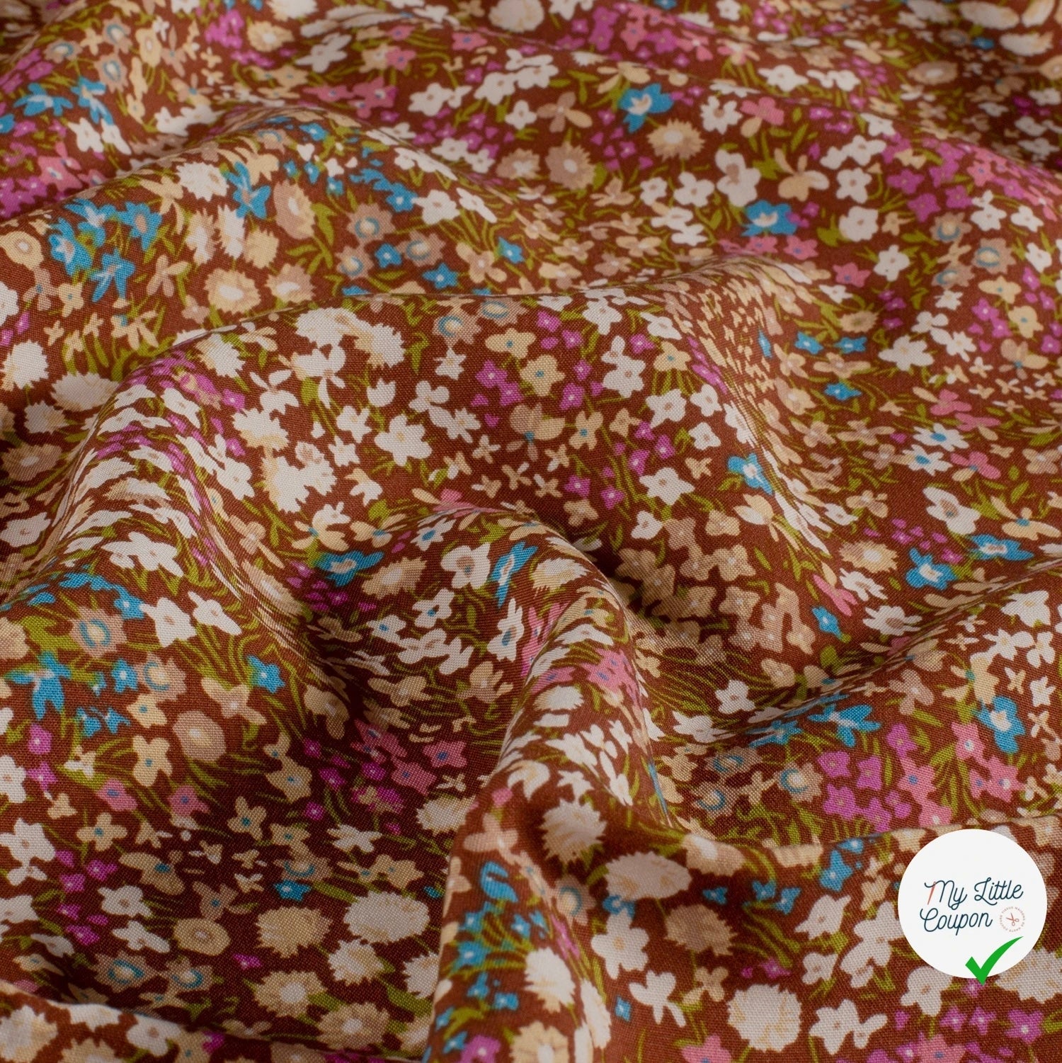 Popeline de viscose fleurs marron
