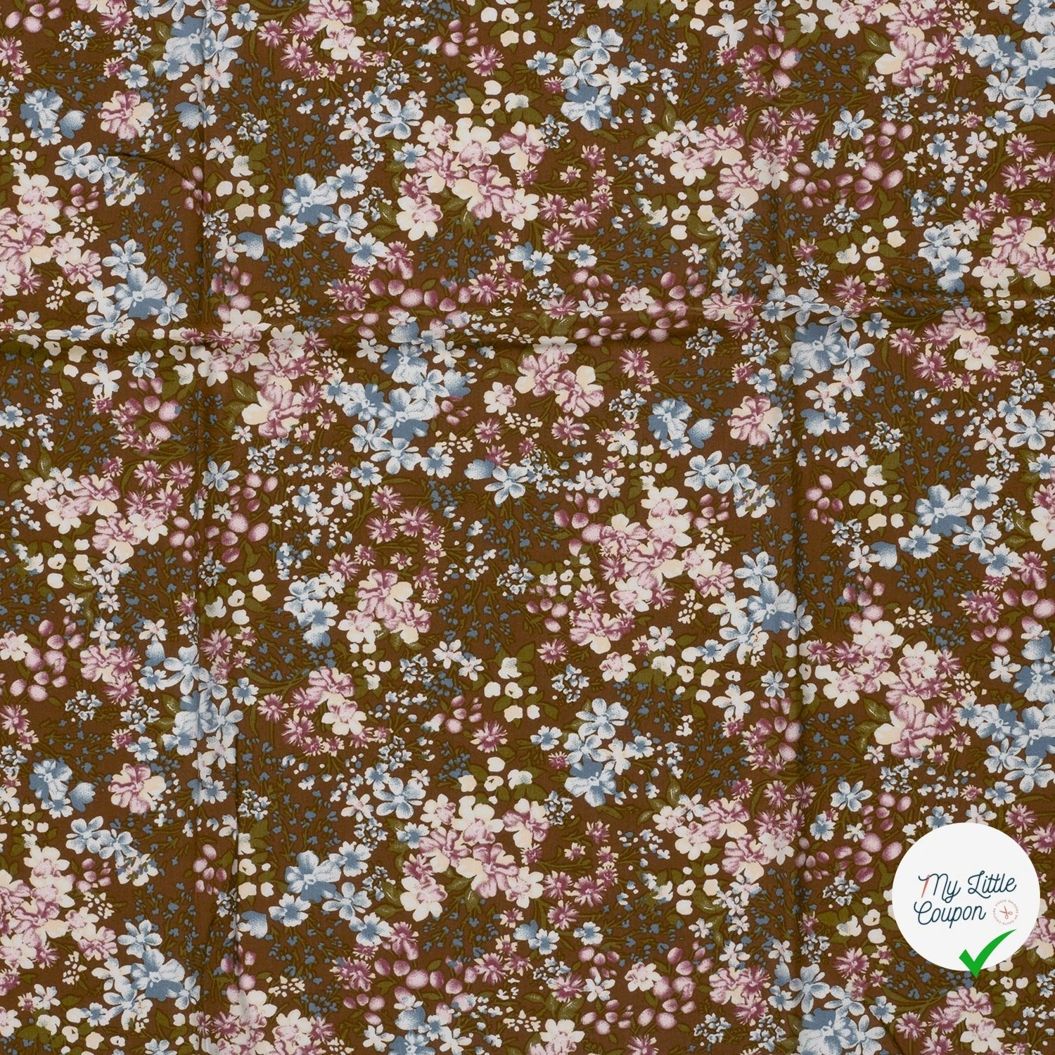 POPELINE DE VISCOSE FLEURS MARRON - My Little Coupon