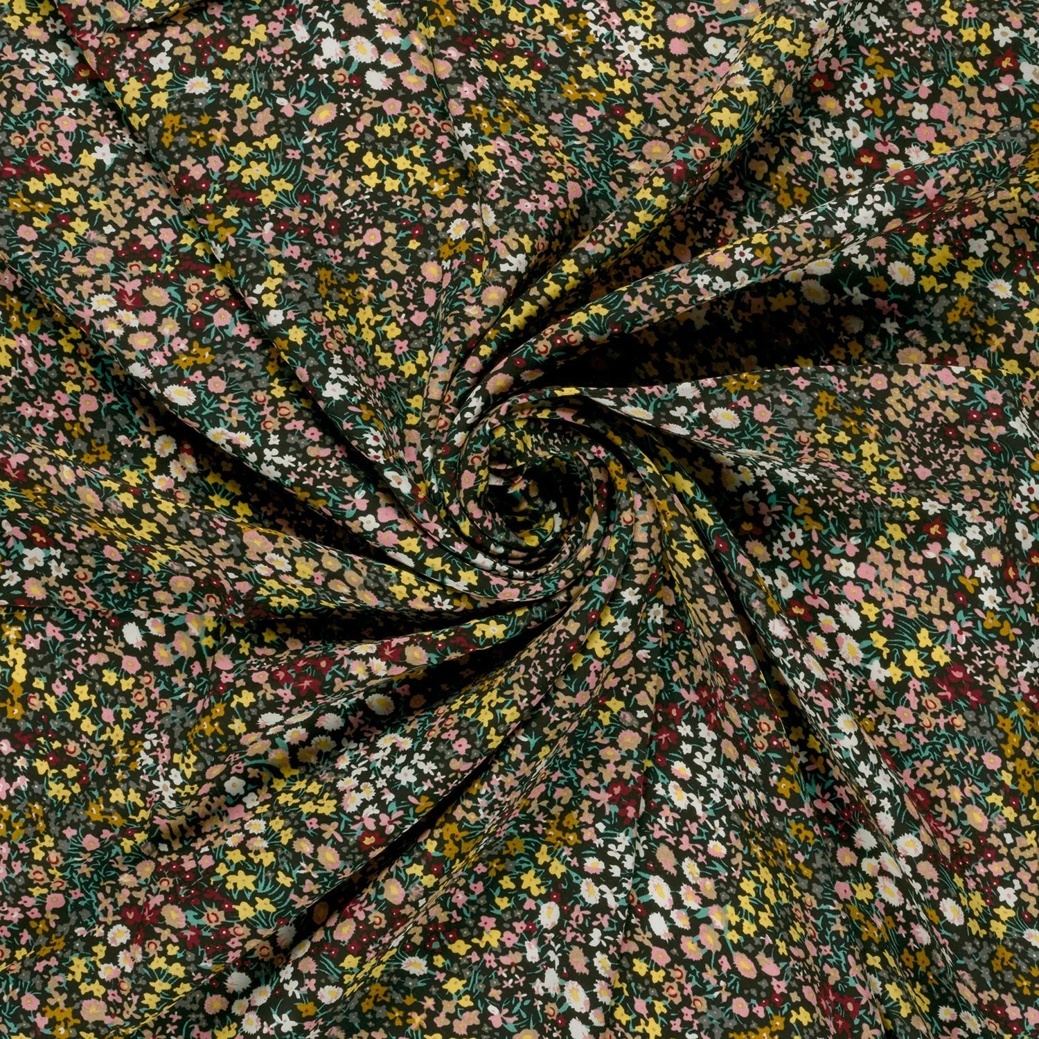 POPELINE DE VISCOSE FLEURS NOIR - My Little Coupon