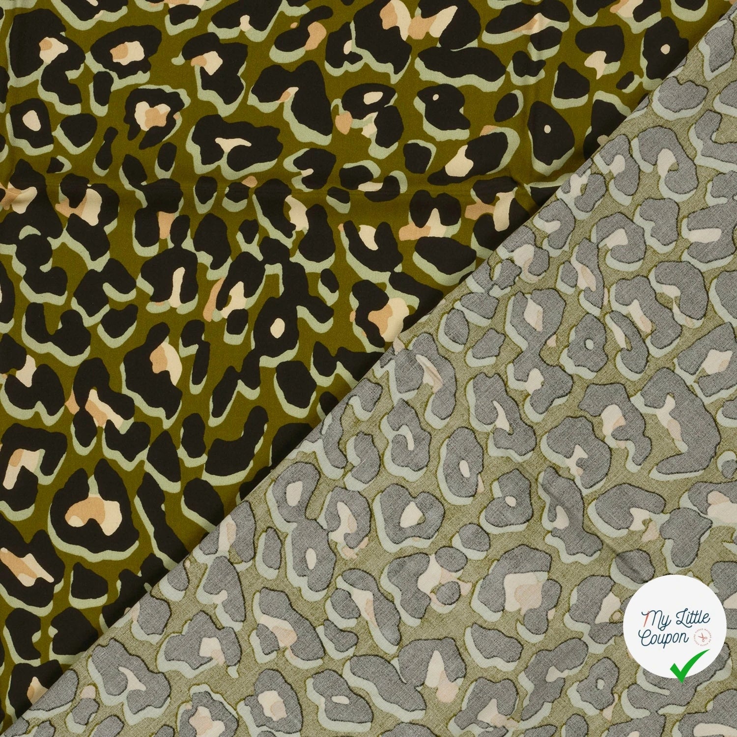 POPELINE DE VISCOSE FLEURS VERT KAKI - My Little Coupon
