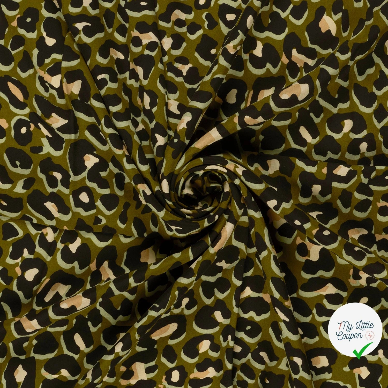 POPELINE DE VISCOSE FLEURS VERT KAKI - My Little Coupon