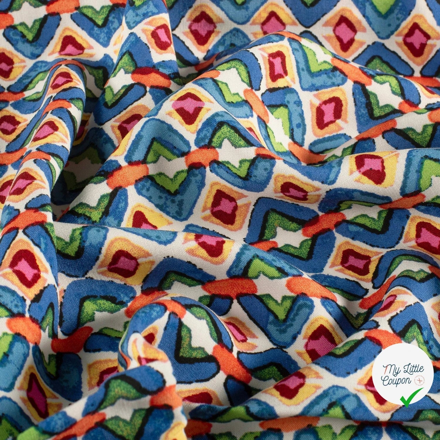 POPELINE DE VISCOSE IMPRIMÉ ABSTRAIT INDIGO - My Little Coupon