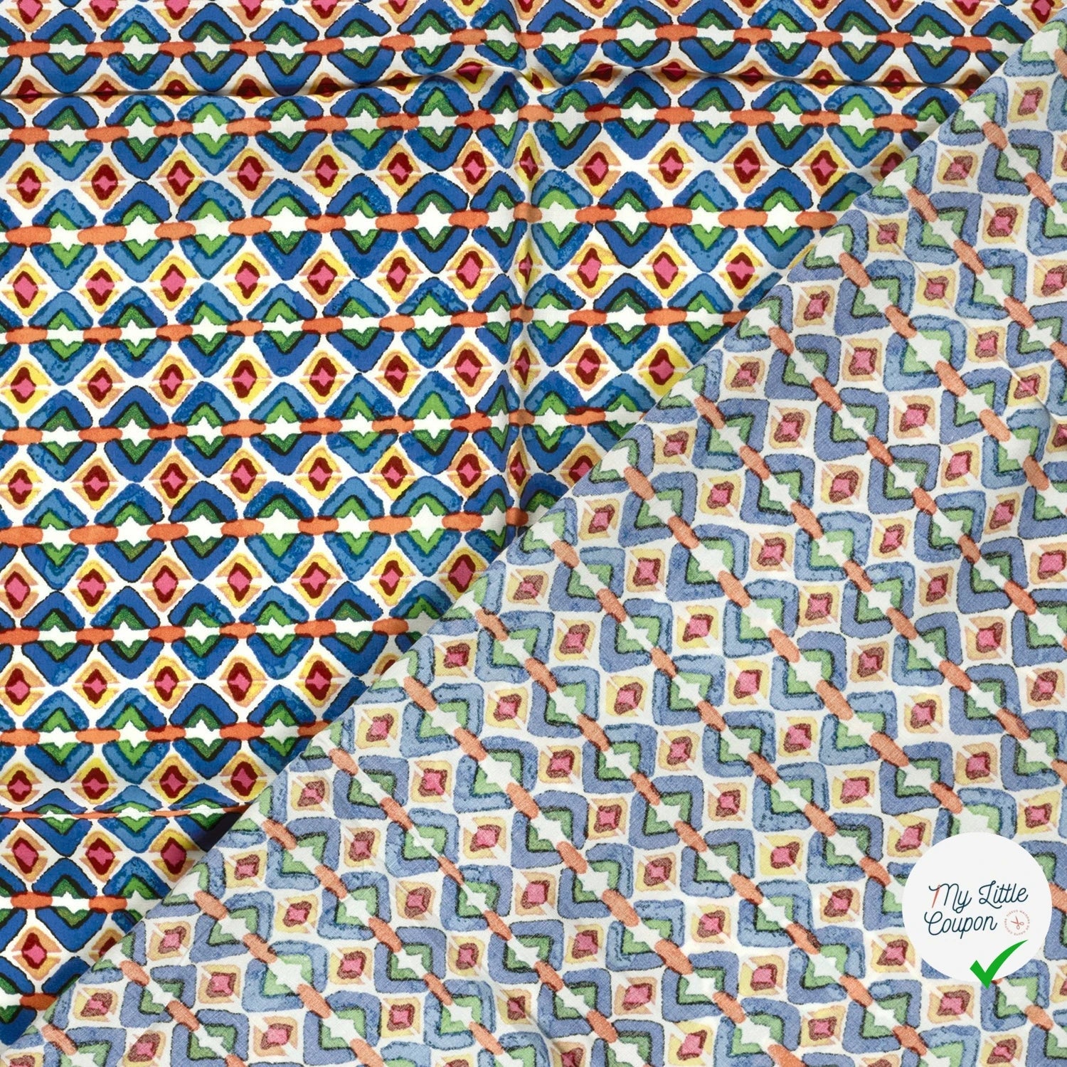 POPELINE DE VISCOSE IMPRIMÉ ABSTRAIT INDIGO - My Little Coupon