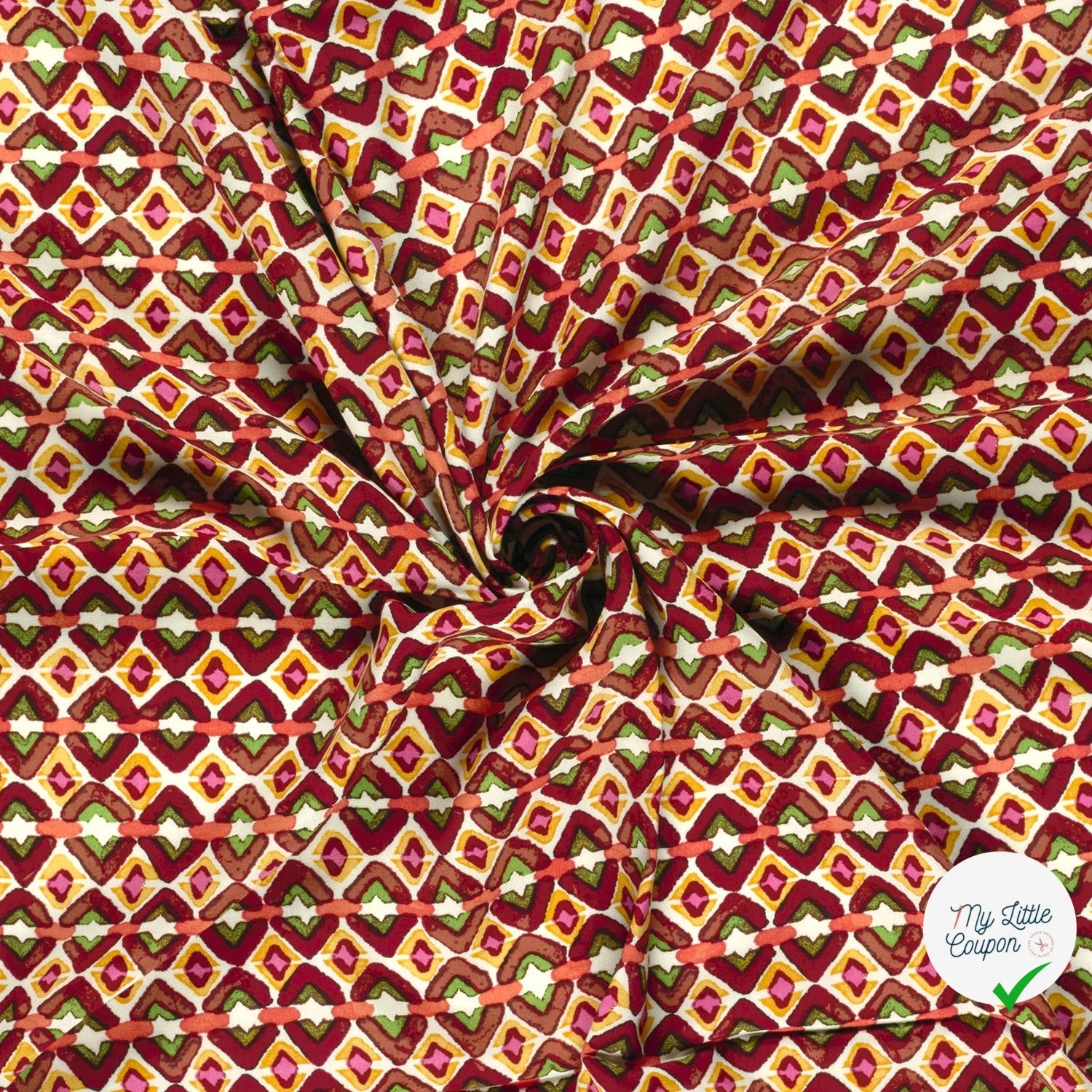 POPELINE DE VISCOSE IMPRIMÉ ABSTRAIT ROUGE BORDEAUX - My Little Coupon