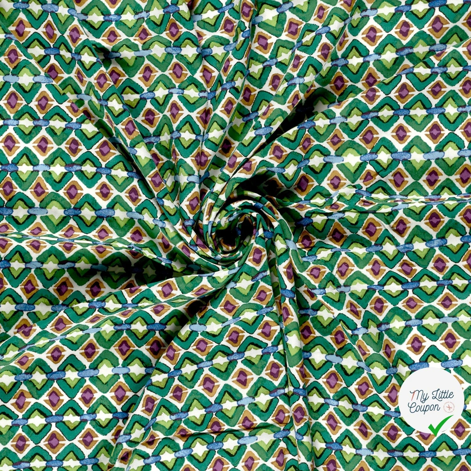 POPELINE DE VISCOSE IMPRIMÉ ABSTRAIT VERT - My Little Coupon
