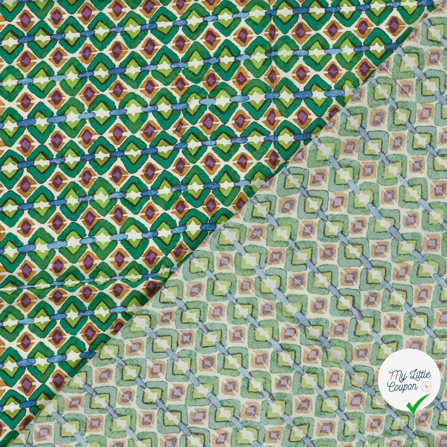 POPELINE DE VISCOSE IMPRIMÉ ABSTRAIT VERT - My Little Coupon
