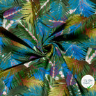 POPELINE DE VISCOSE IMPRIMÉ FEUILLES BLEU CANARD - My Little Coupon