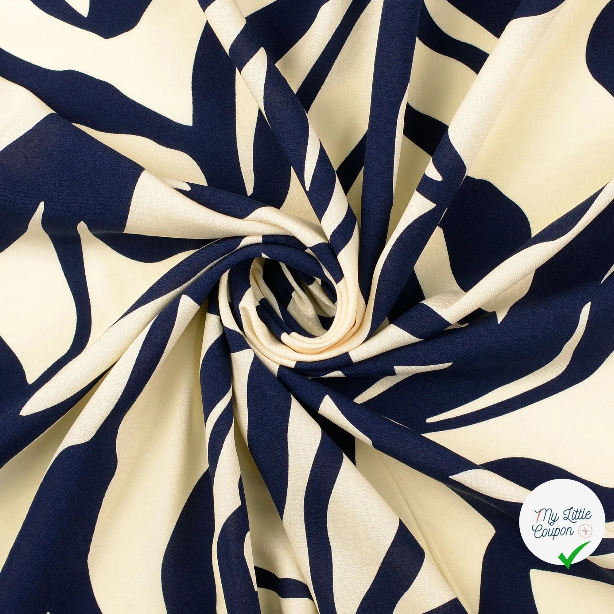 POPELINE DE VISCOSE IMPRIMÉ MOTIFS GÉOMÉTRIQUES BLEU MARINE - My Little Coupon
