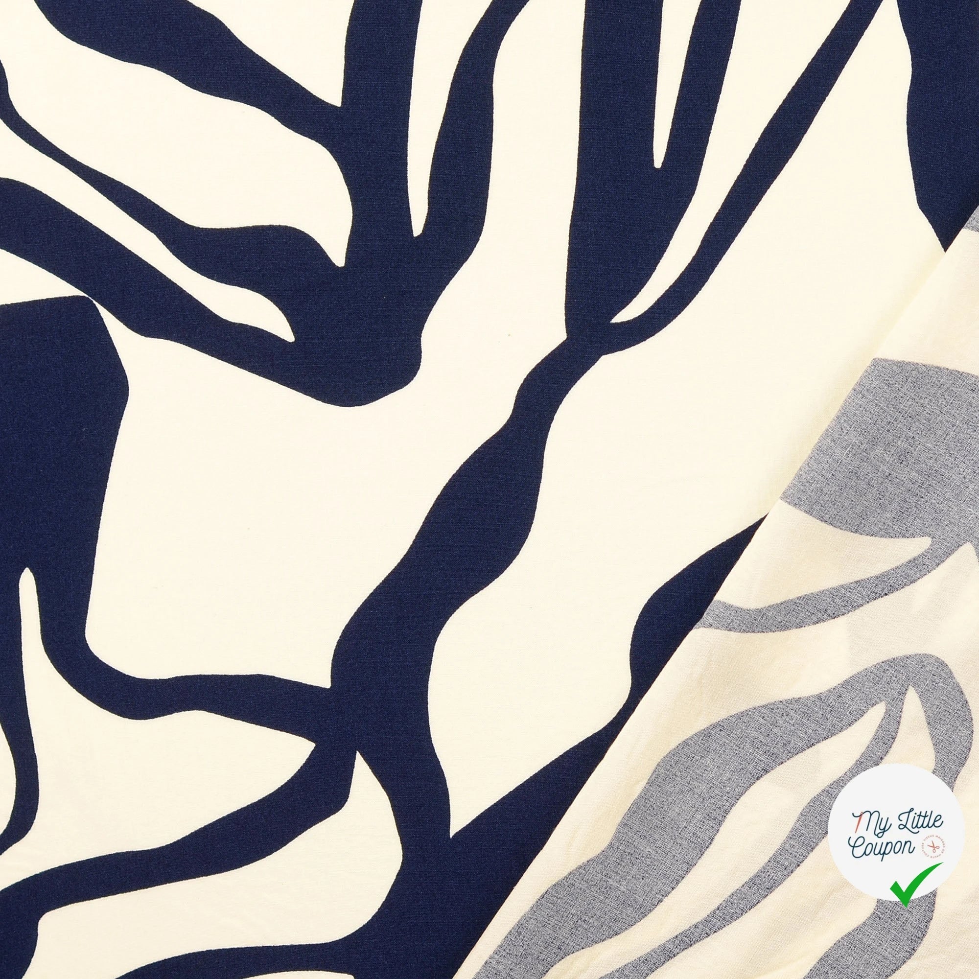POPELINE DE VISCOSE IMPRIMÉ MOTIFS GÉOMÉTRIQUES BLEU MARINE - My Little Coupon