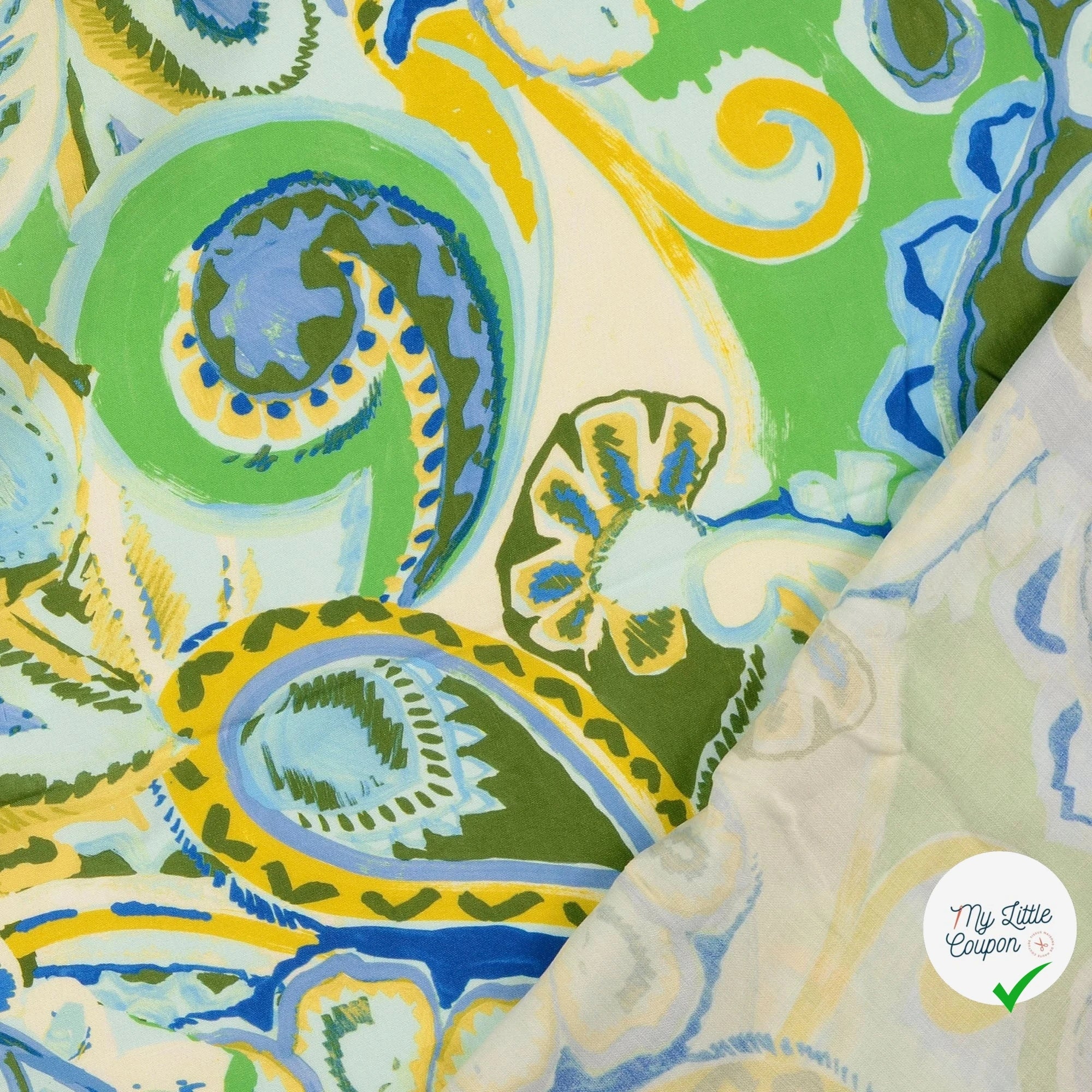 POPELINE DE VISCOSE 100%CV PAISLEY IMPRIMÉ NUMÉRIQUE VERT OLIVE - My Little Coupon