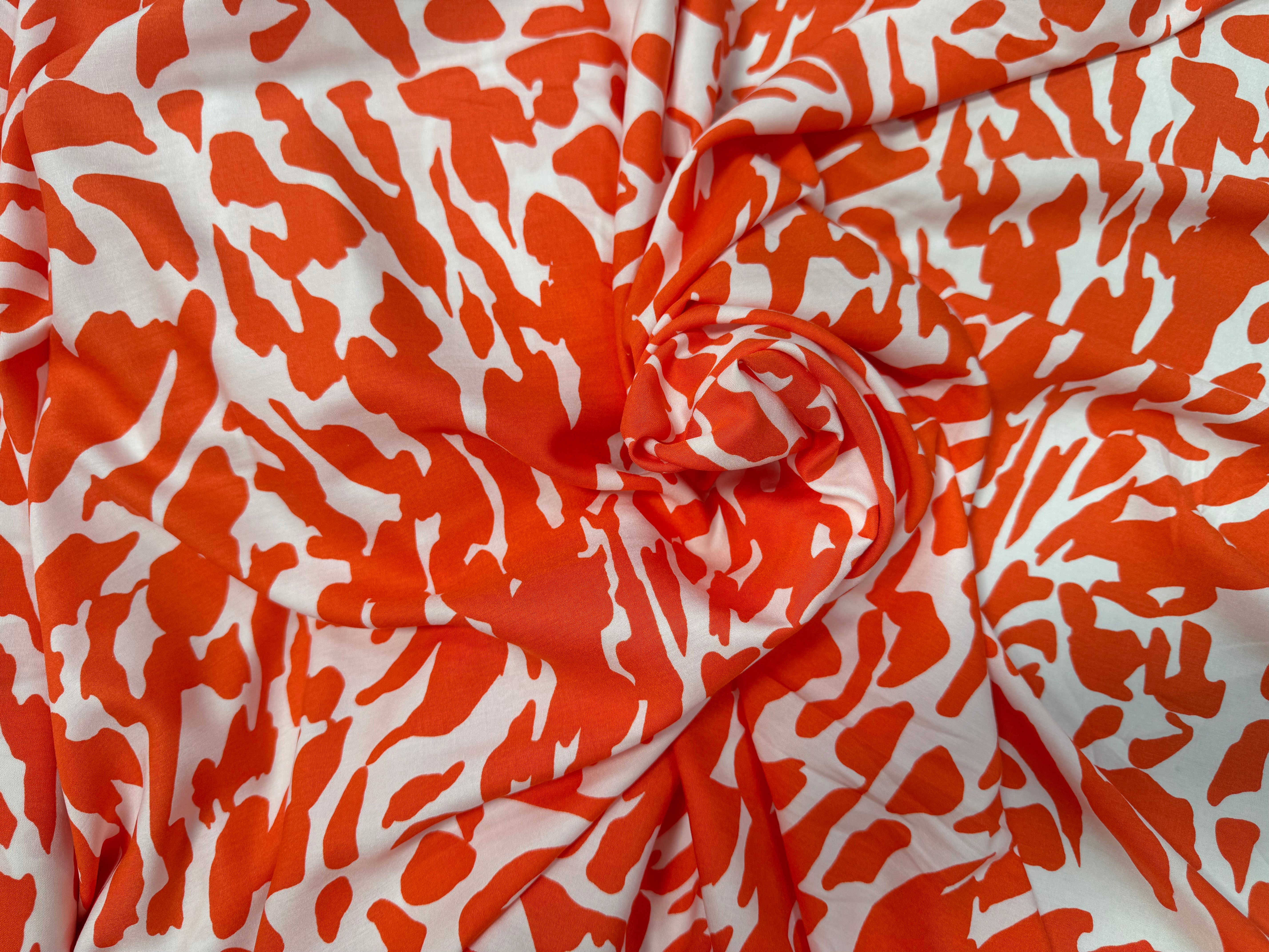 POPELINE DE VISCOSE TISSU IMPRIMÉ CAMOUFLAGE ORANGE - My Little Coupon