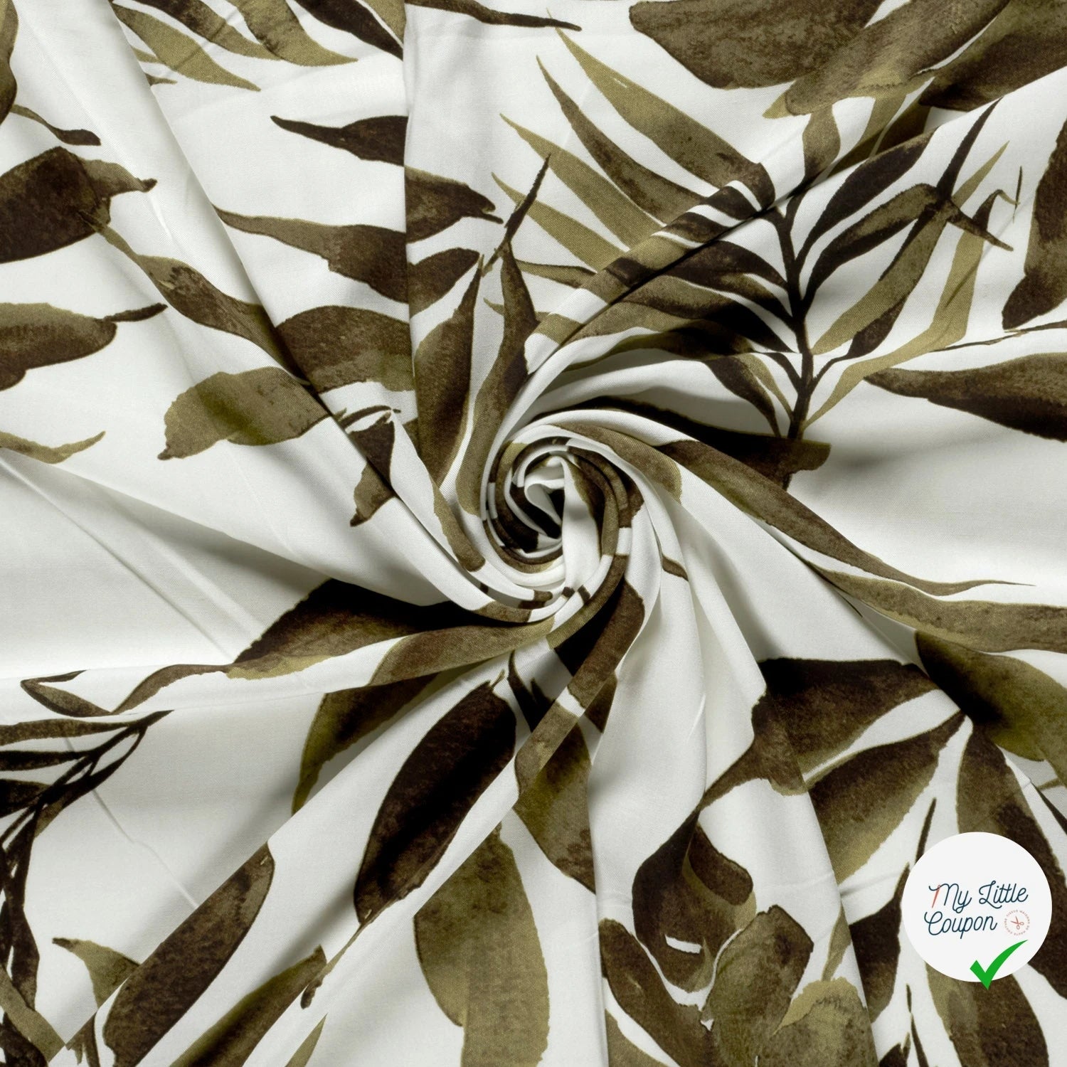 POPELINE DE VISCOSE TISSU IMPRIMÉ FEUILLES VERT KAKI - My Little Coupon