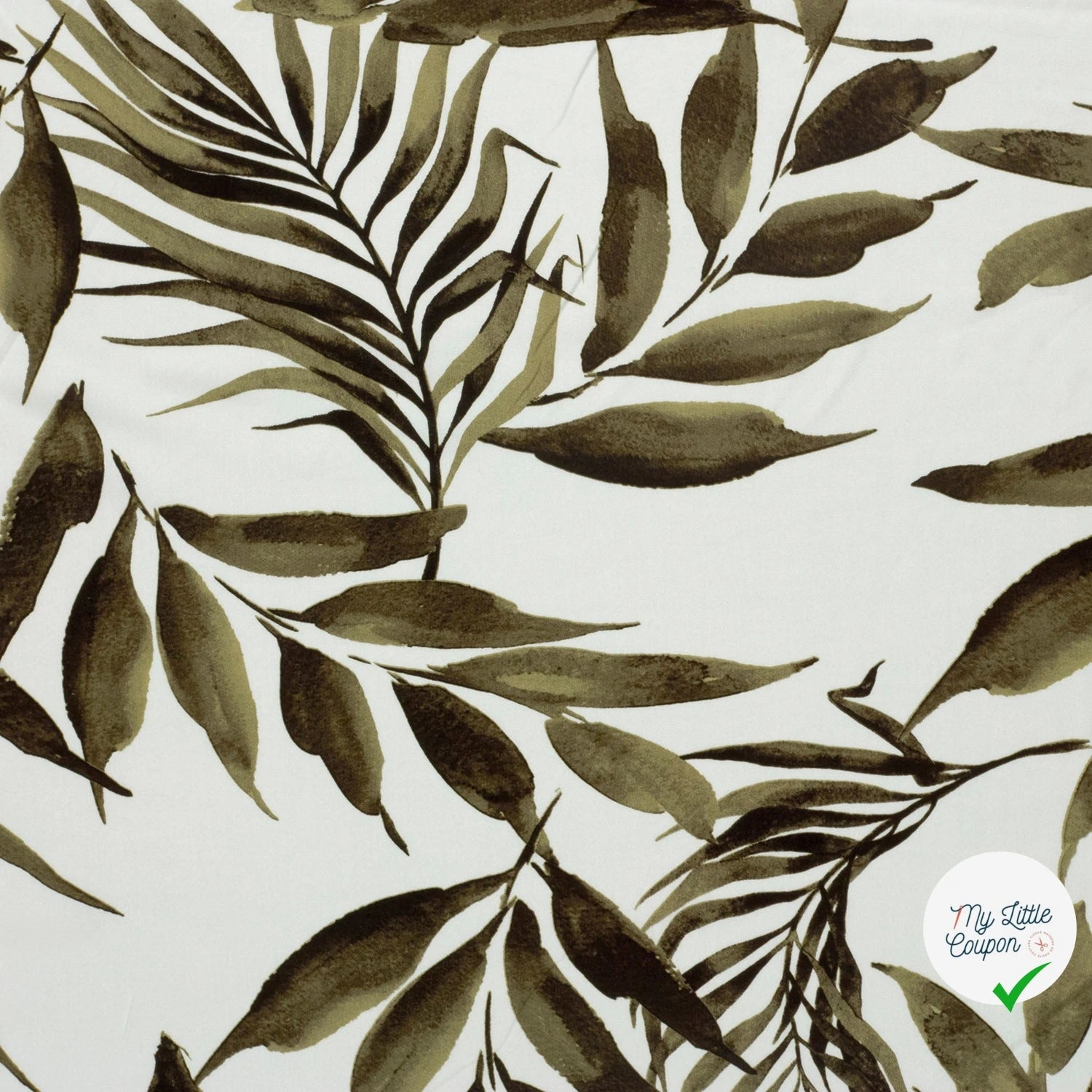 POPELINE DE VISCOSE TISSU IMPRIMÉ FEUILLES VERT KAKI - My Little Coupon