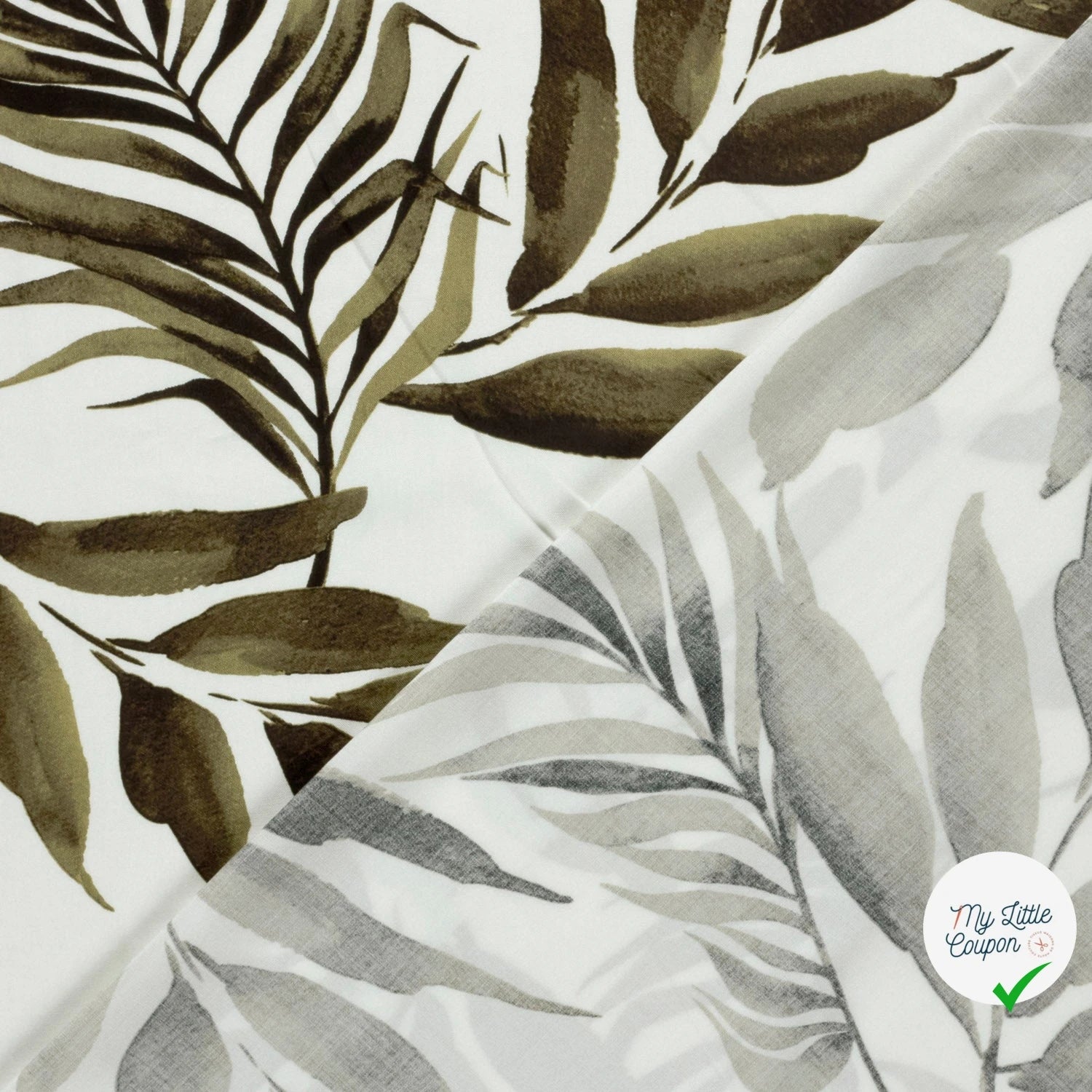 POPELINE DE VISCOSE TISSU IMPRIMÉ FEUILLES VERT KAKI - My Little Coupon
