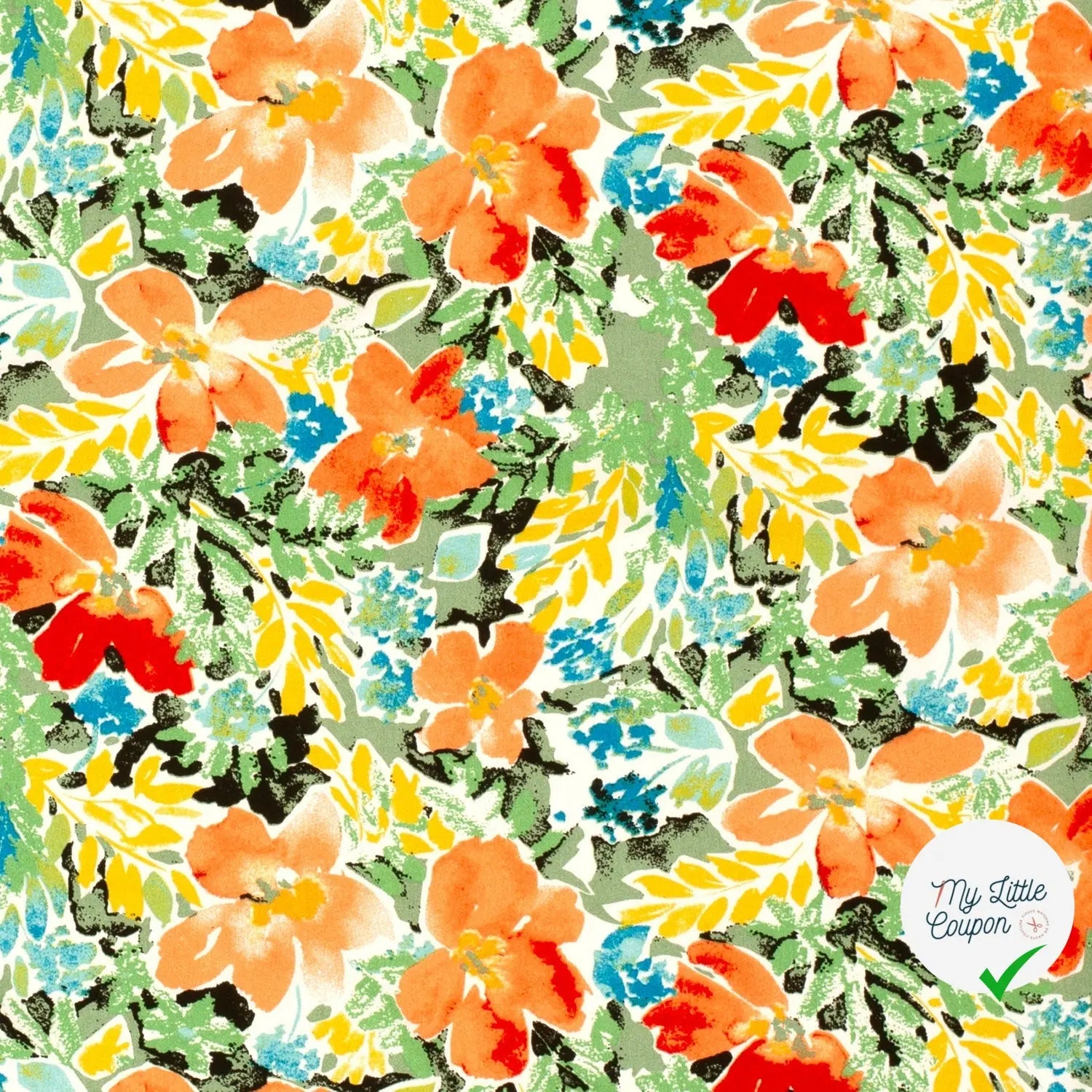 POPELINE DE VISCOSE TISSU IMPRIMÉ FLEURS VERT - My Little Coupon