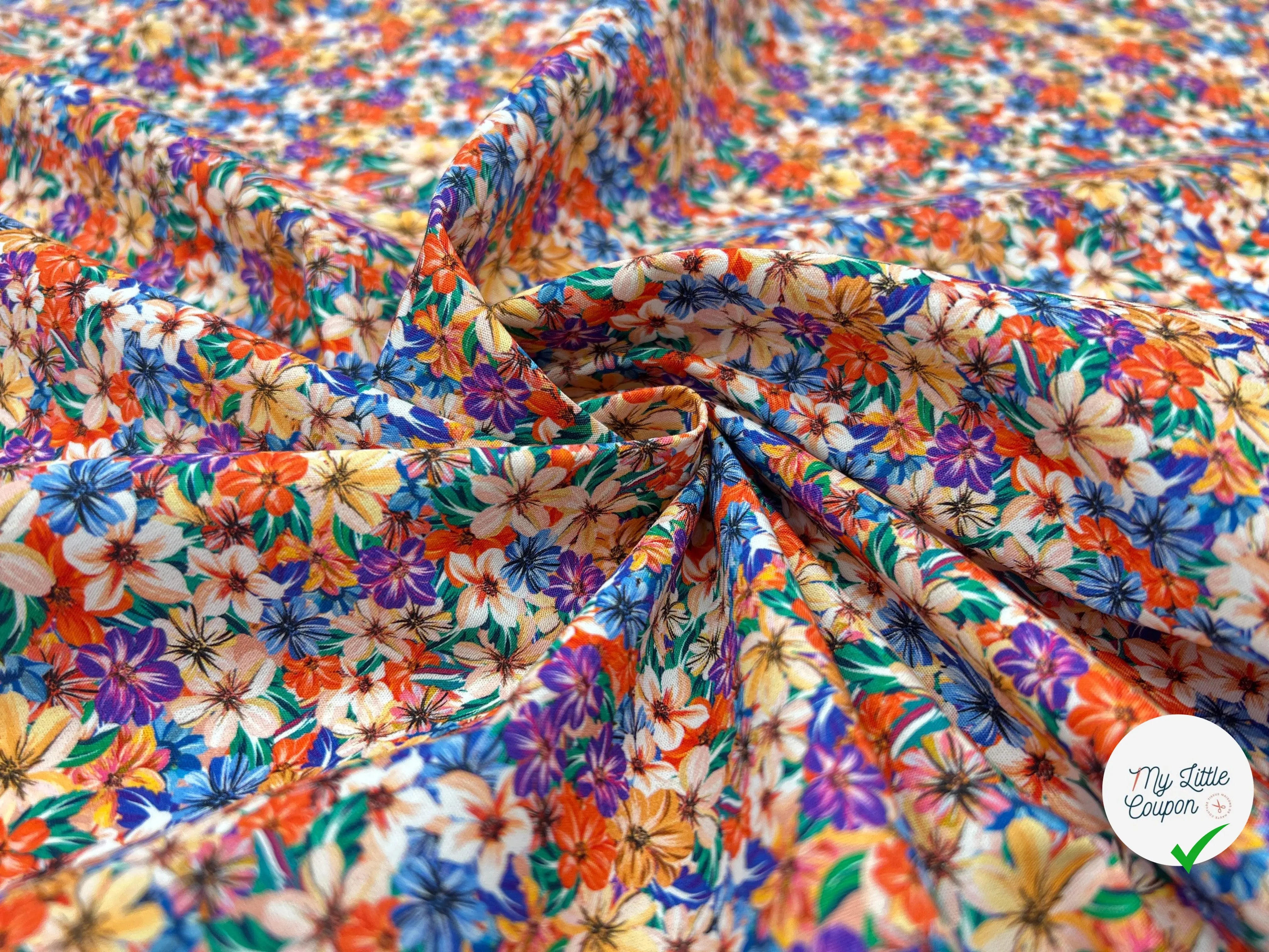 POPELINE IMPRIMÉ JASMINE MULTICOLORE - My Little Coupon - tissu - coudre