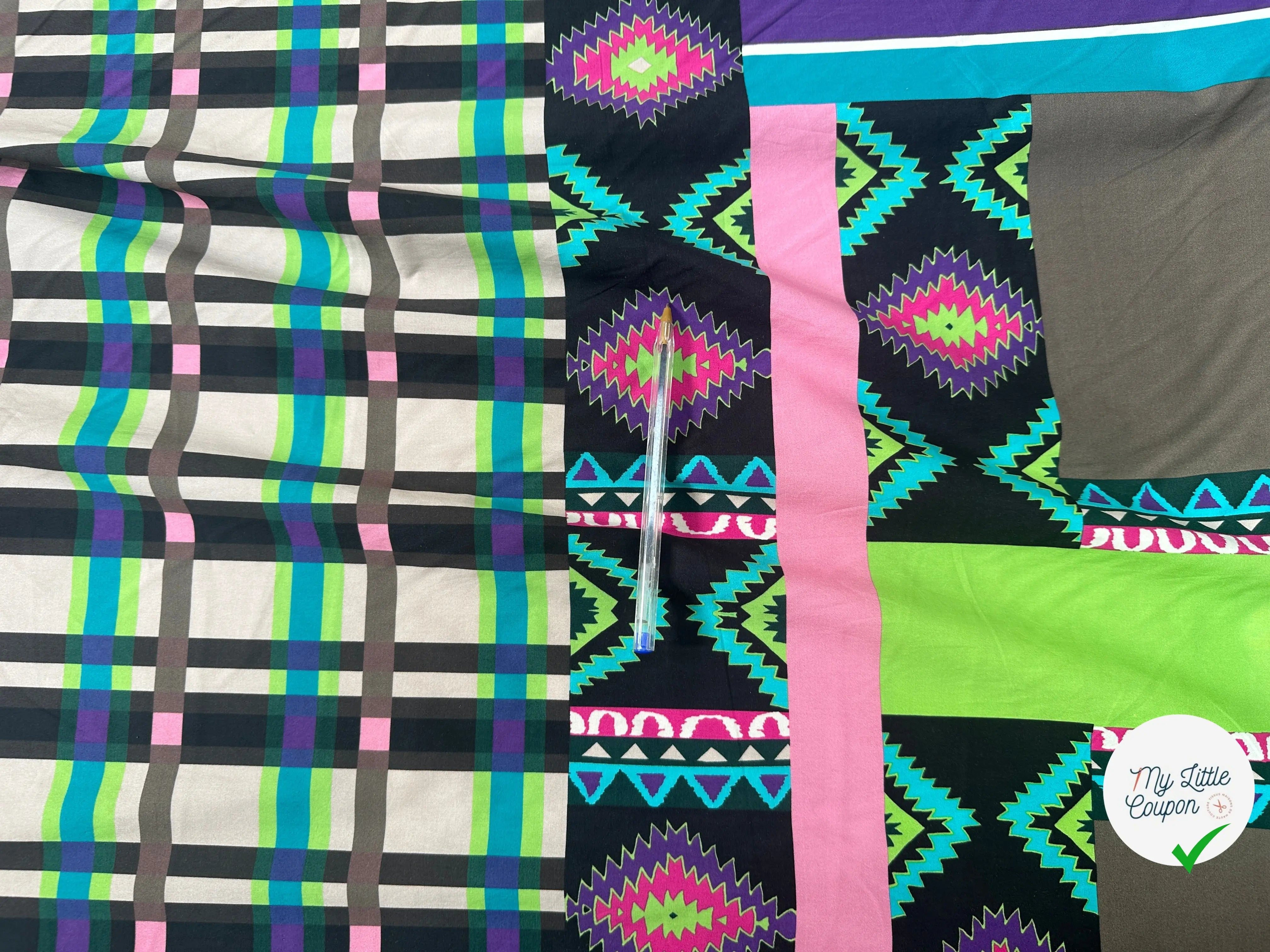 POPELINE IMPRIMÉE À GROS MOTIFS PERU ET TARTAN TENDANCE BEIGE - My Little Coupon