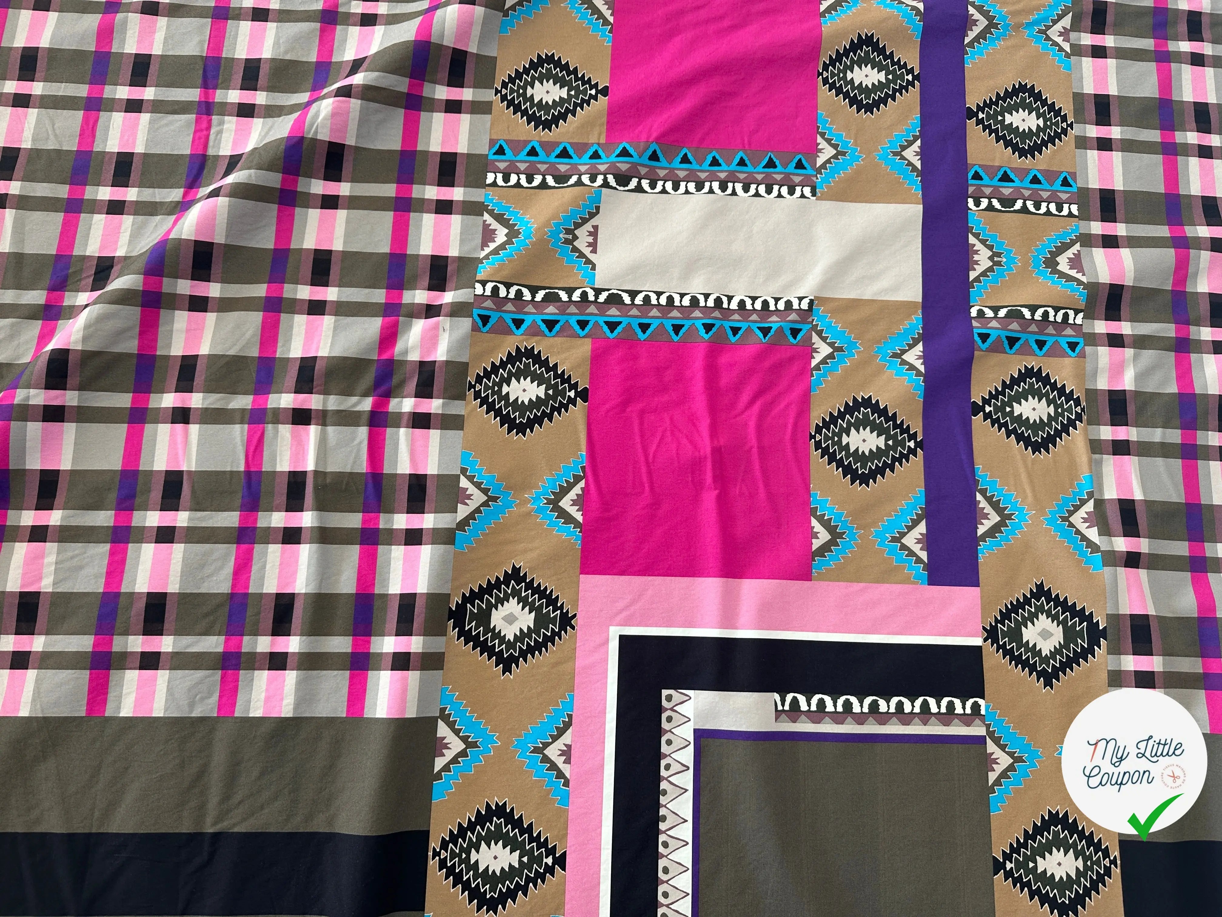 POPELINE IMPRIMÉE À GROS MOTIFS PERU ET TARTAN TENDANCE ROSE MLC INTERN
