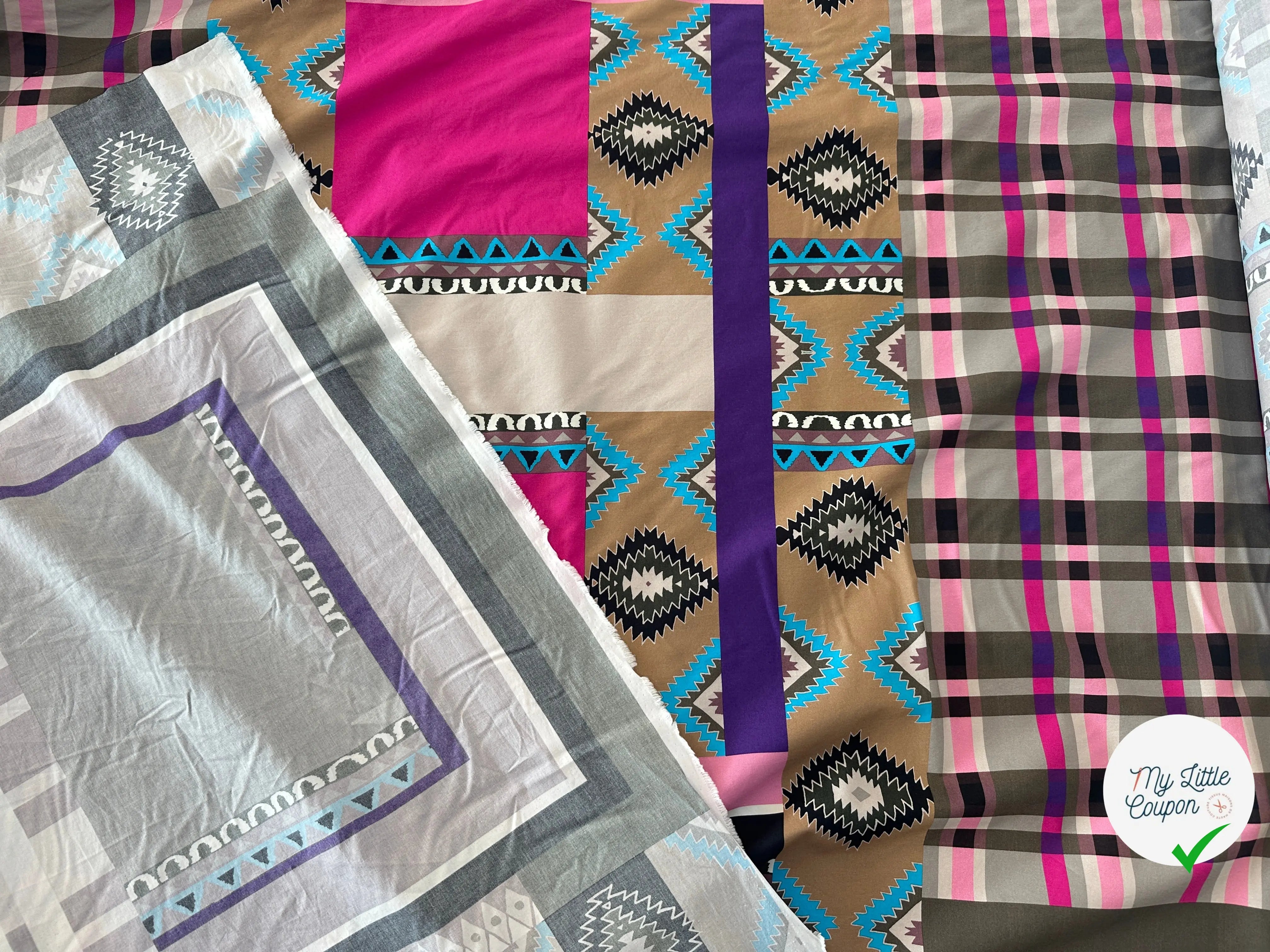 POPELINE IMPRIMÉE À GROS MOTIFS PERU ET TARTAN TENDANCE ROSE MLC INTERN