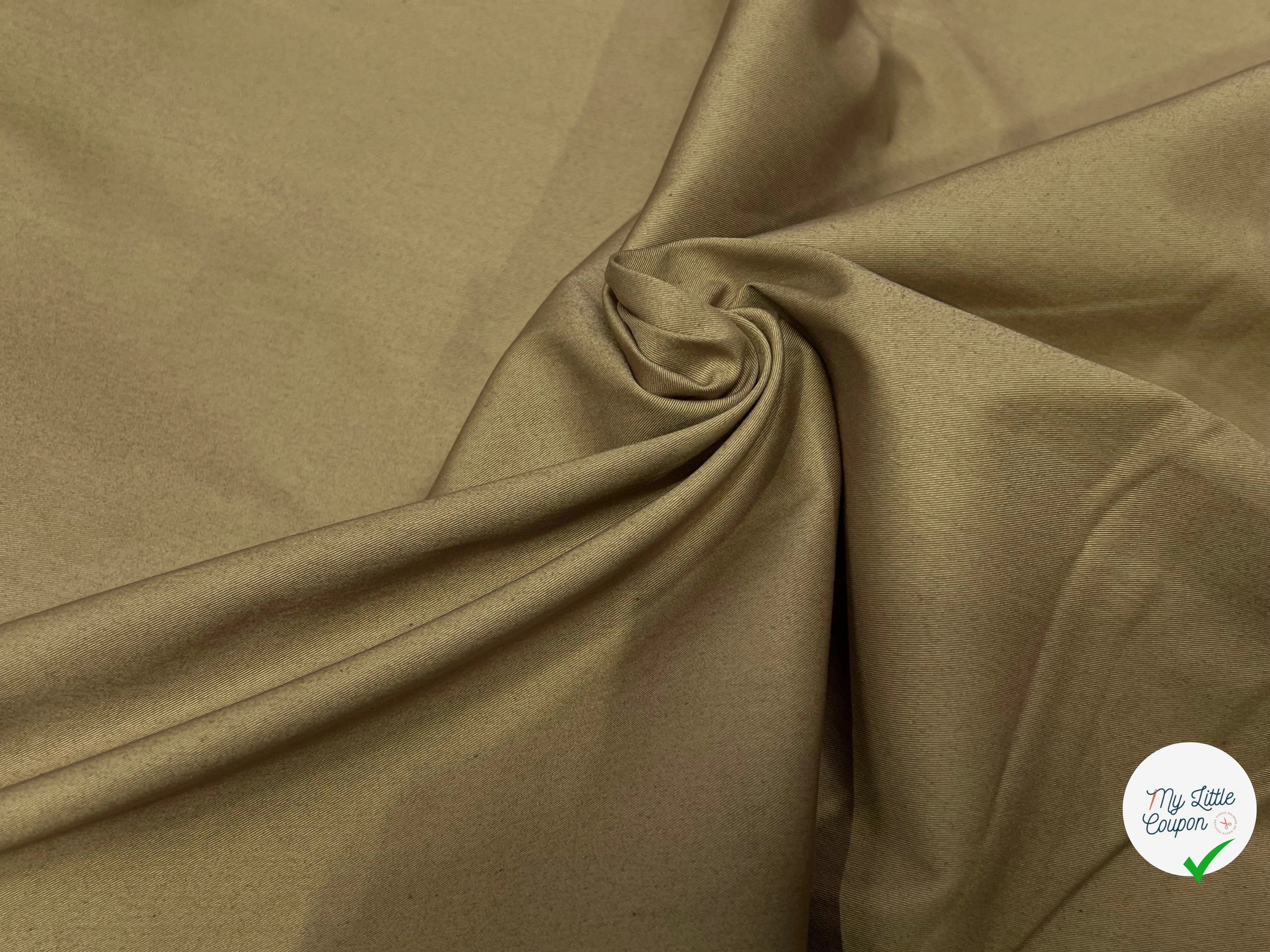 POPELINE LOURDE STRETCH BEIGE FONCÉ 98% COTON EFFET CRAQUANT - My Little Coupon