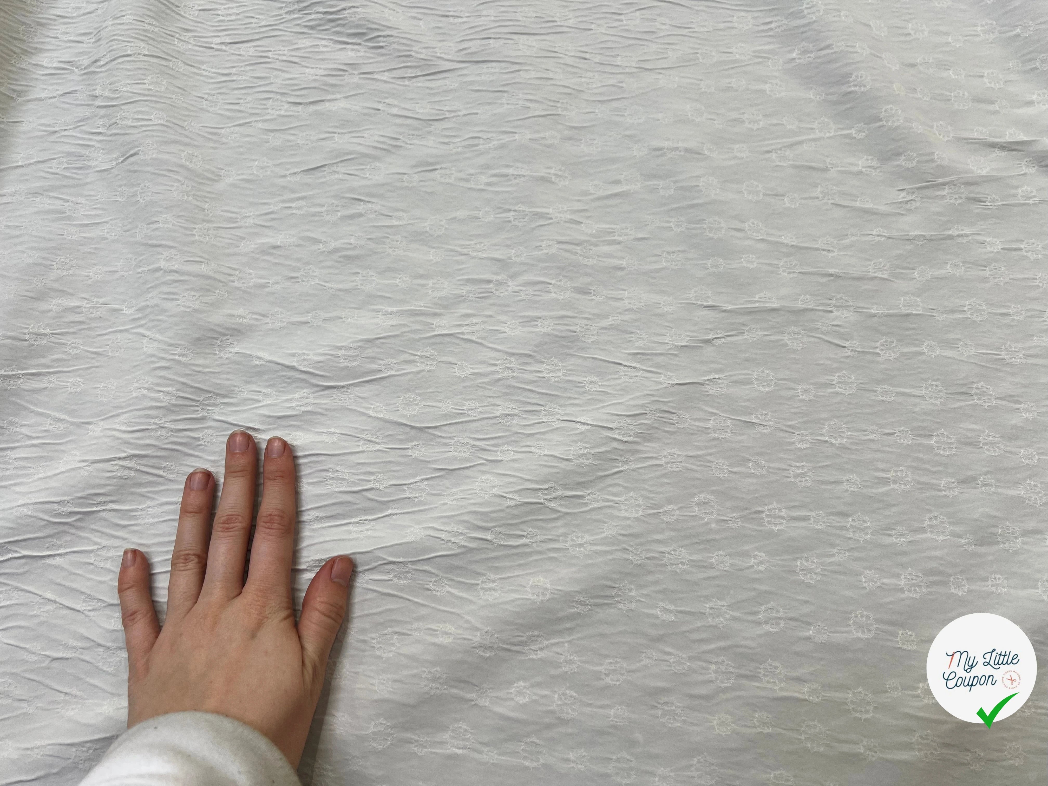 POPELINE STRETCH VISCOSE SOIE BLANCHE MOTIF ROCASE FLEUR - My Little Coupon