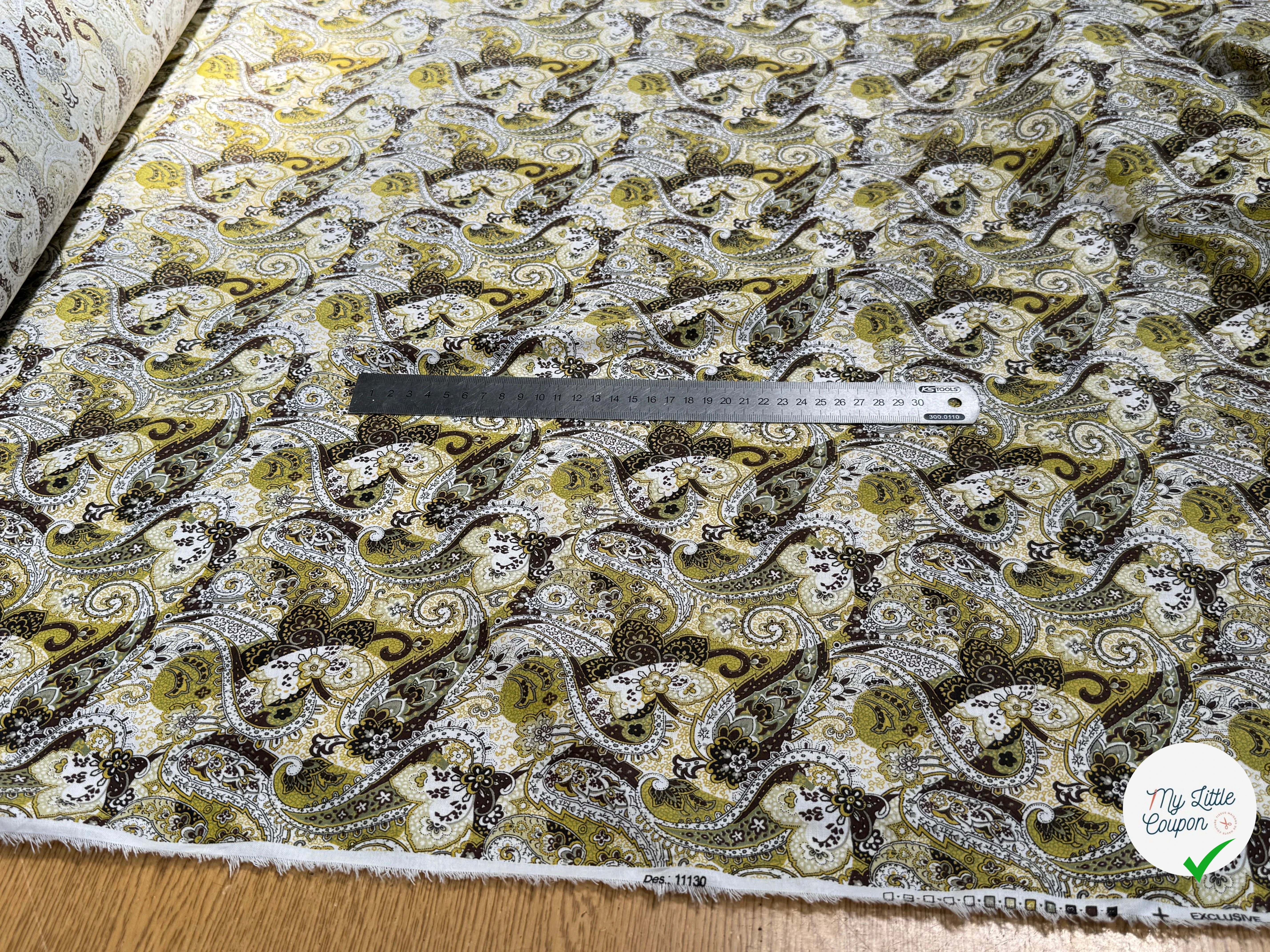 POPLEINE DE COTON VERT JAUNE PAISLEY - My Little Coupon