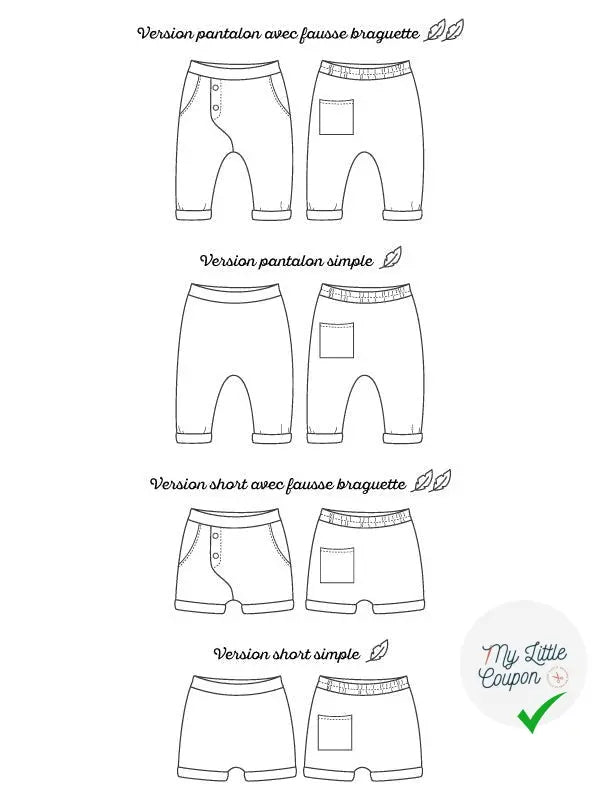Pantalon & Short Etourneau | Du 6 mois au 5 ans | Marmaï Patterns - My Little Coupon - tissu - coudre