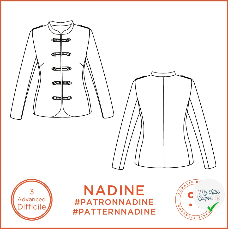Patron Nadine - Veste - FR 34/56, US 2/24, UK 6/28 - Difficile - My Little Coupon