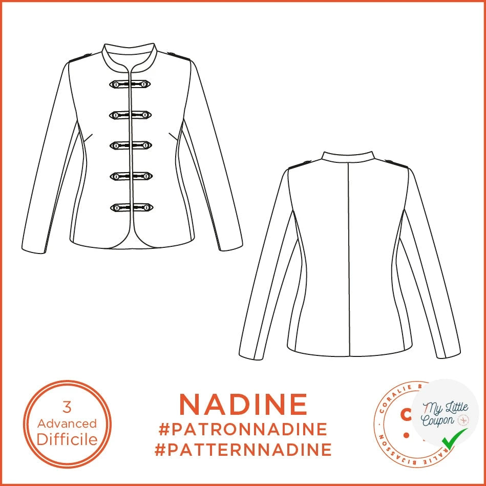 Patron Nadine - Veste - FR 34/56, US 2/24, UK 6/28 - Difficile - My Little Coupon