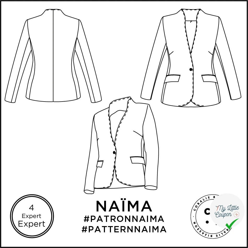 Patron Naïma - Veste - FR 34/56, US 2/24, UK 6/28 - Difficile - My Little Coupon