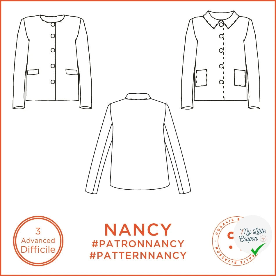 Patron Nancy - Veste - FR 34/48, US 2/16, UK 6/20 - Difficile - My Little Coupon