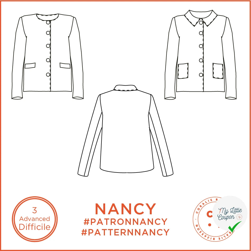 Patron Nancy - Veste - FR 34/48, US 2/16, UK 6/20 - Difficile - My Little Coupon
