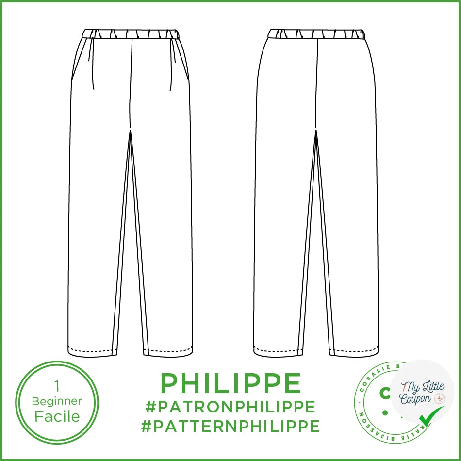 Patron Philippe - Pantalon - FR 34/56, US 2/24, UK 6/28 - Facile - My Little Coupon