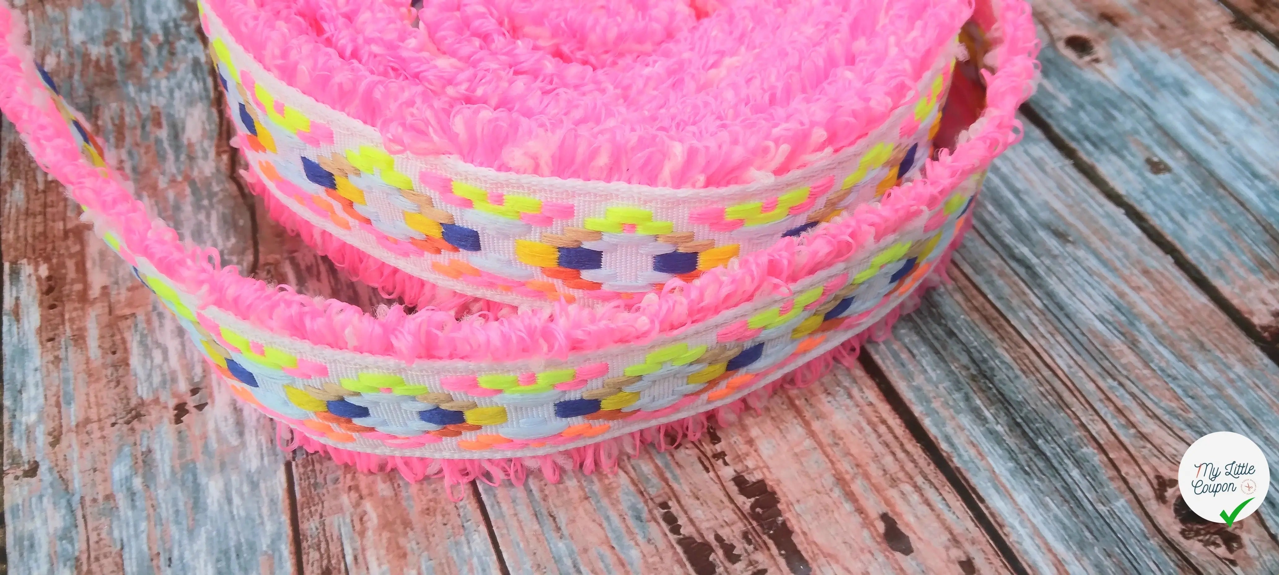 RUBAN MOTIF AZTÈQUE ROSE BONBON - My Little Coupon