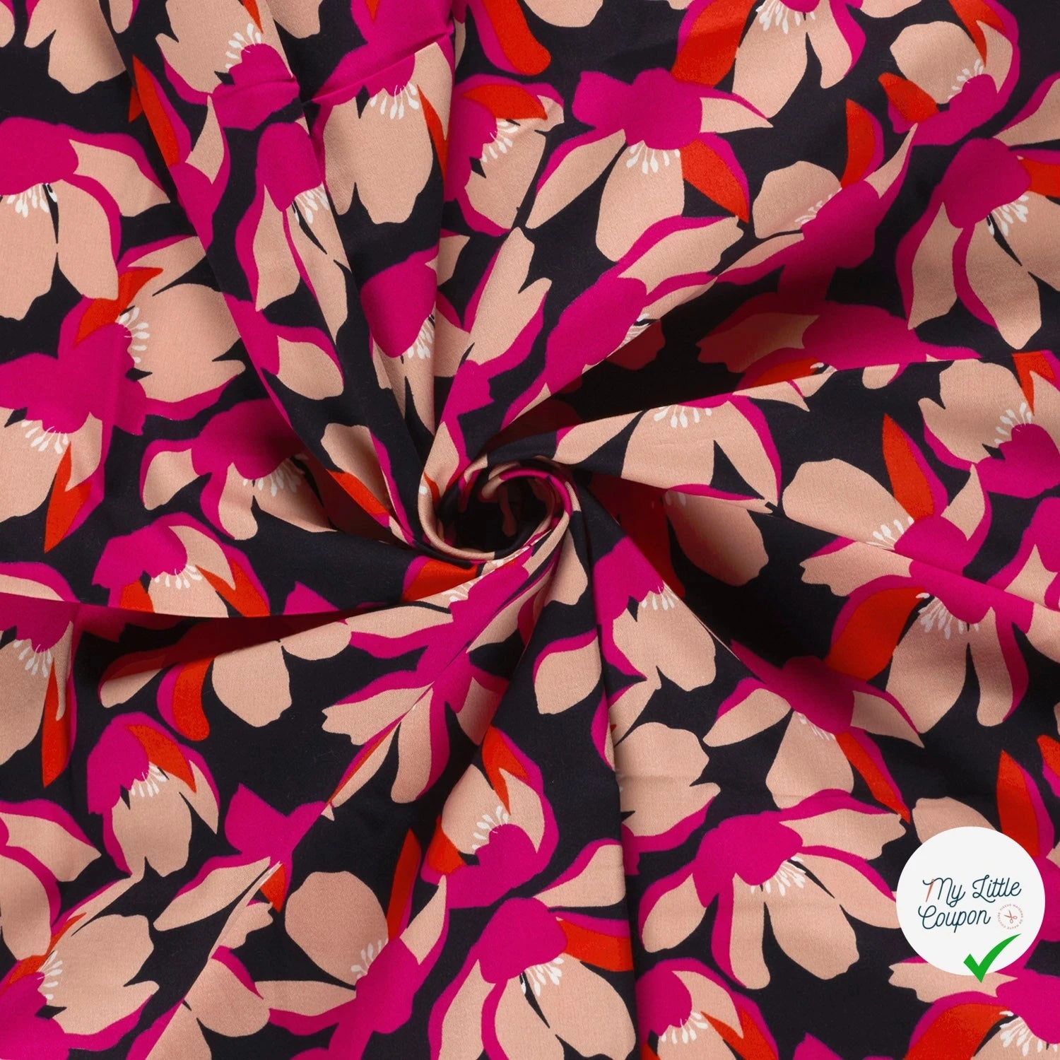 SATIN DE COTON FLEURS NOIR - My Little Coupon