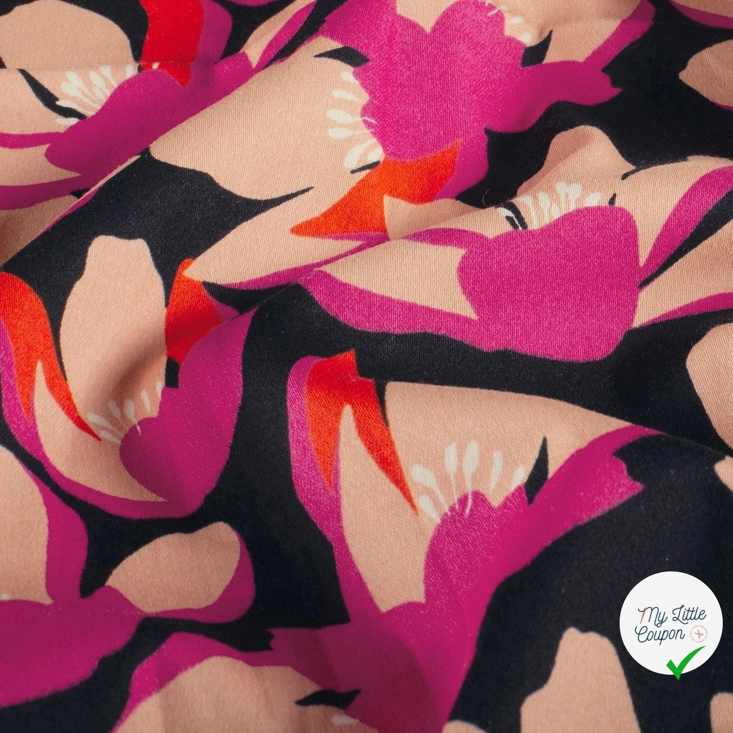 SATIN DE COTON FLEURS NOIR - My Little Coupon