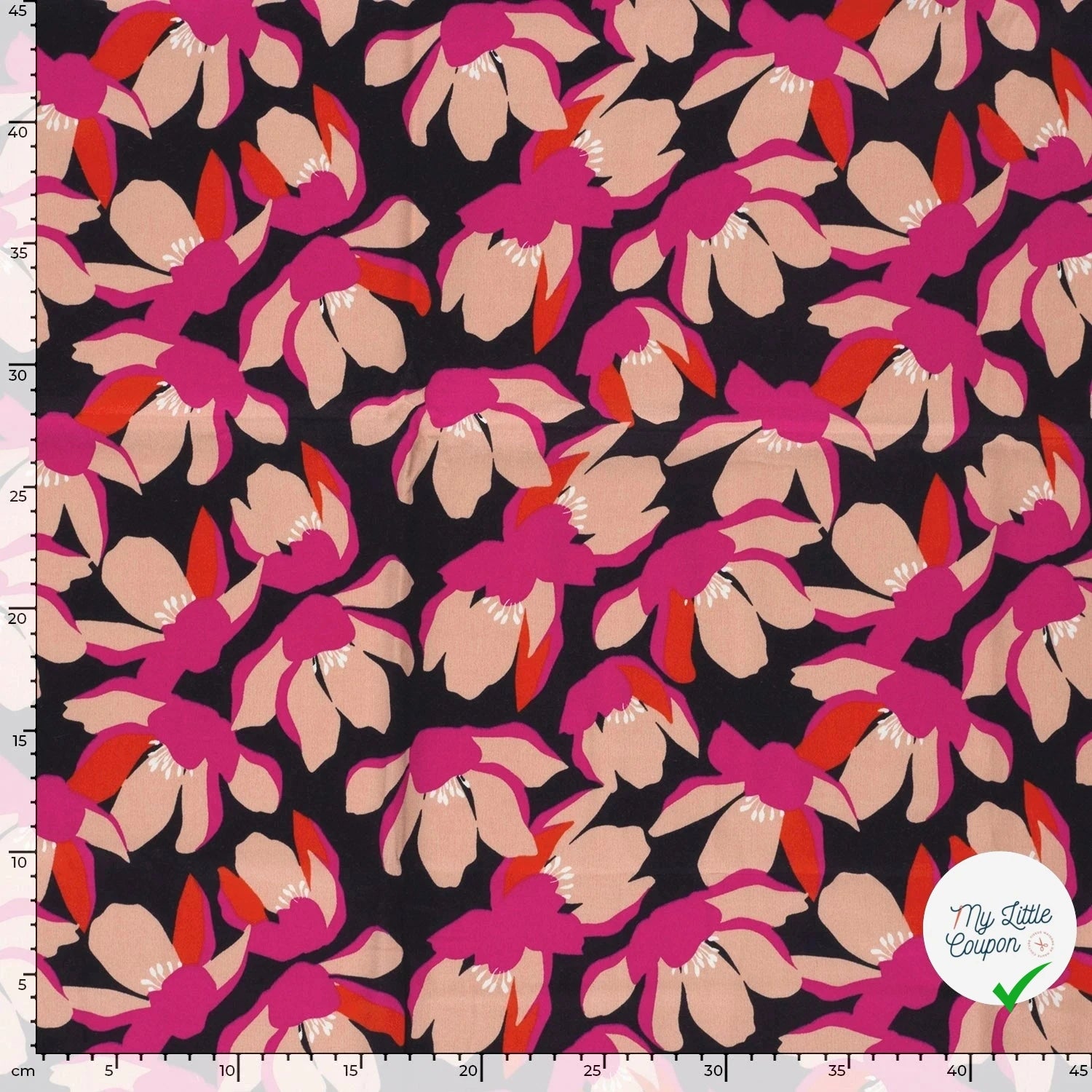 SATIN DE COTON FLEURS NOIR - My Little Coupon