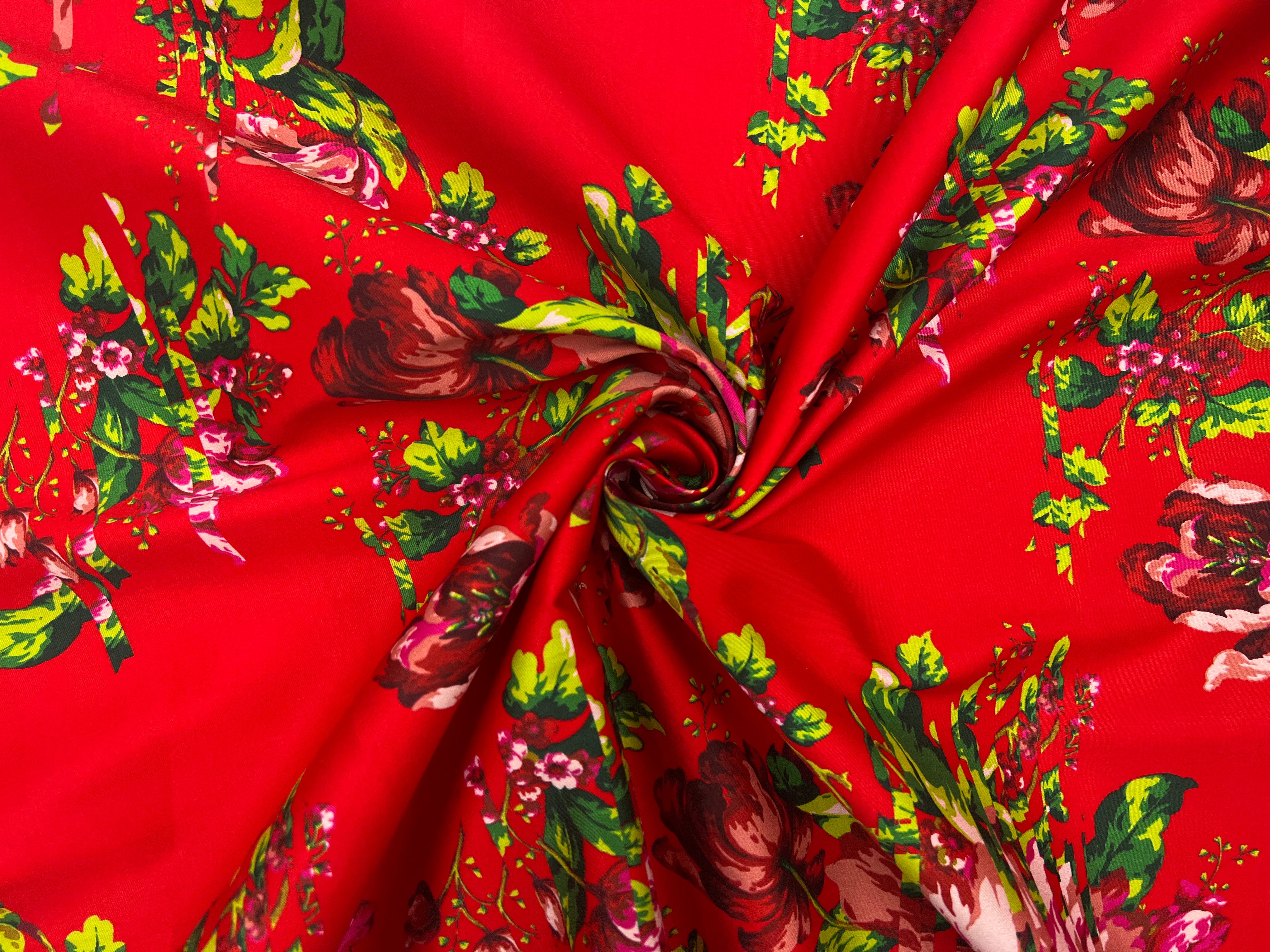 SATIN DE COTON IMPRIMÉ BOUQUET ROUGEOYANT MSO