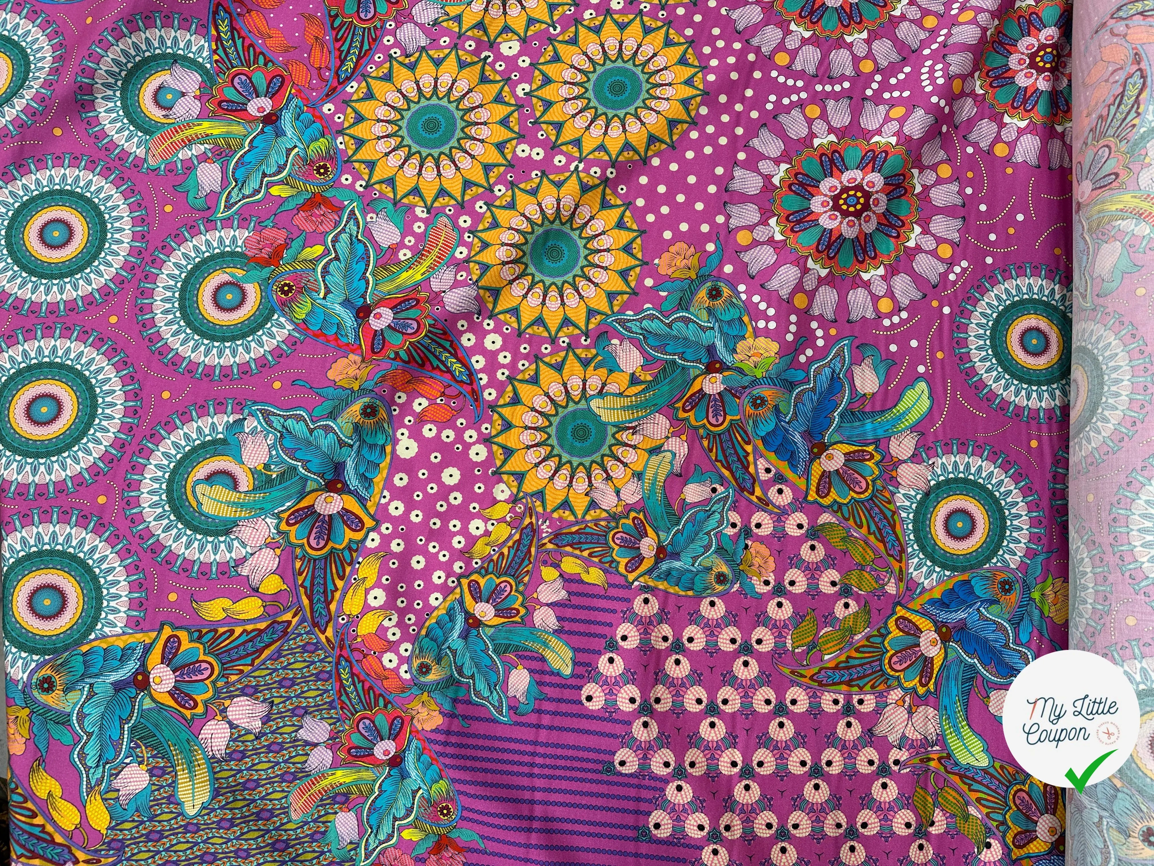 SATIN DE COTON LÉGER CONSTELLATION FLORALE FOND VIOLET - My Little Coupon