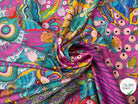 SATIN DE COTON LÉGER CONSTELLATION FLORALE FOND VIOLET - My Little Coupon