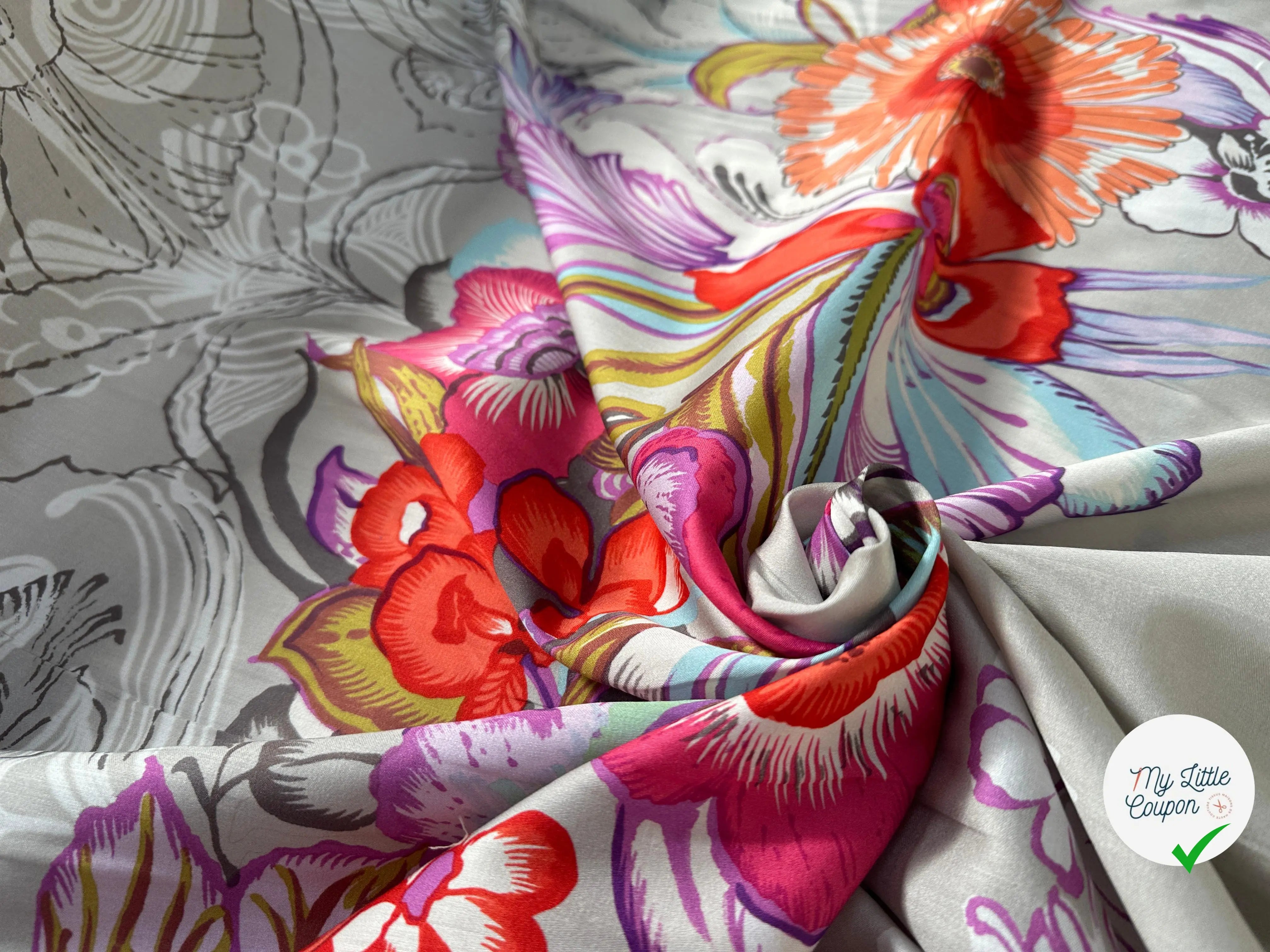 SATIN DE COTON SOIE FIN À DESSINS FLEURIS NOUVEAU - My Little Coupon