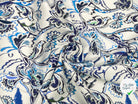 SATIN DE COTON STRETCH FLEUR D'ORIENT BLEU FOND BLANC MSO