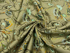 SATIN DE COTON STRETCH FLEUR D'ORIENT TONS DE KAKI MSO