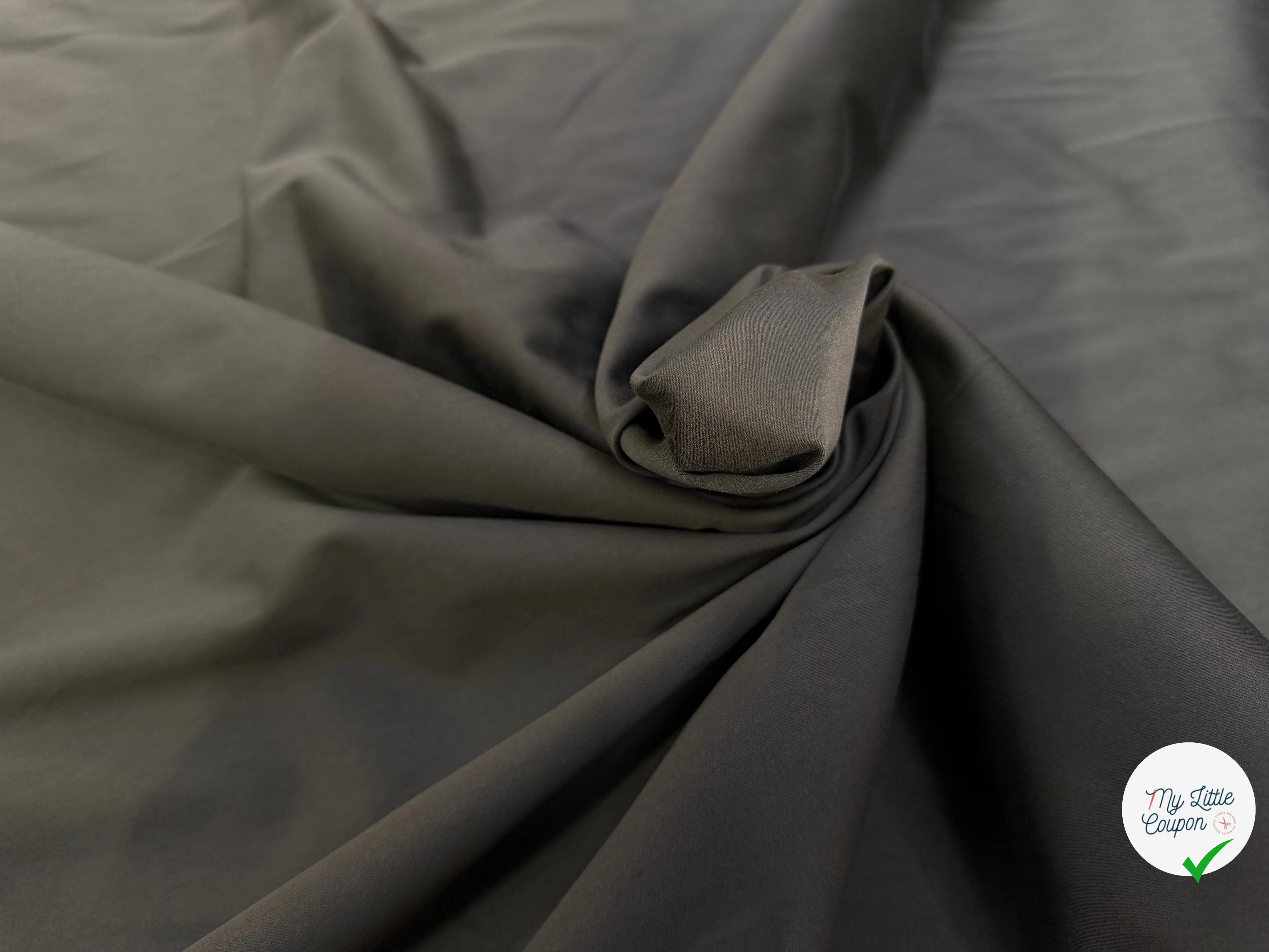 SATIN DE COTON STRETCH QUALITÉ COUTURE KHAKI - My Little Coupon